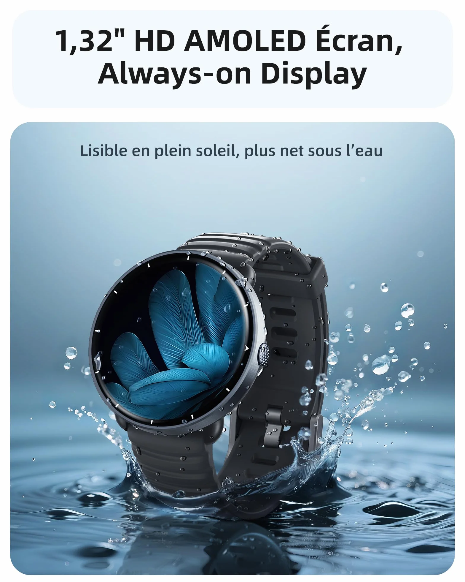 Parsonver Montre Connectée avec GPS Intégré, 5ATM Étanche Smartwatch Natation pour Piscine/Eau Libre, Montre Connecté avec AMOLED Écran, 100+ Sports,Fréquence Cardiaque,Sommeil (Noir, 42 mm)