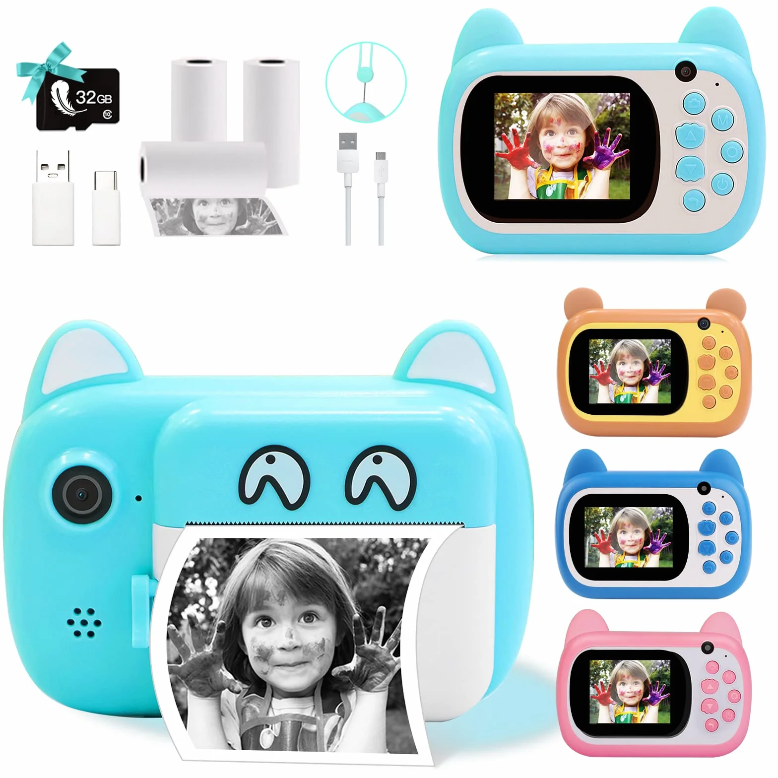 Appareil photo instantané , écran LCD de 6,1 cm, numérique pour enfants avec zoom 6x, double objectif 24 m et enregistreur vidéo 1080p, cadeau pour garçons et filles (vert)
