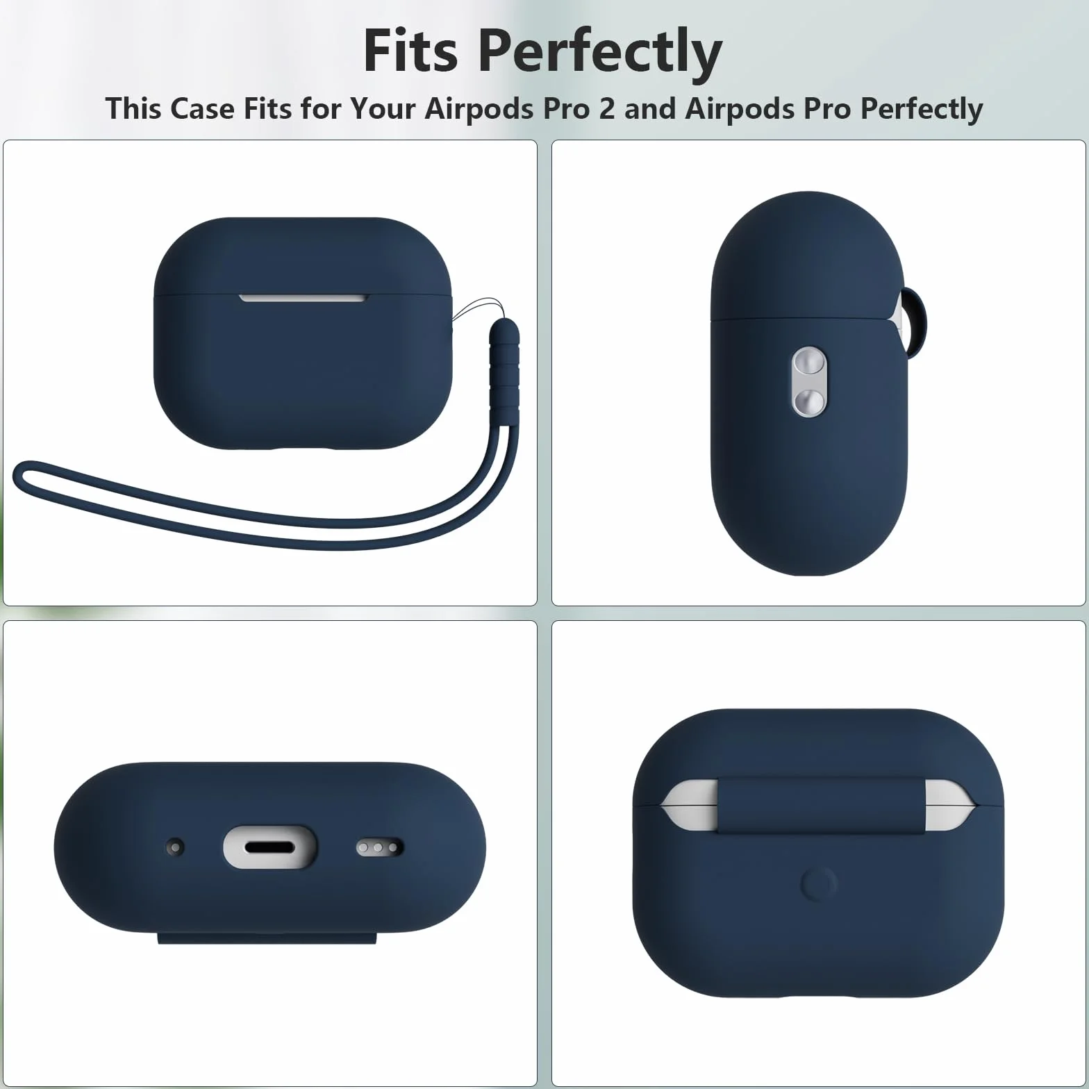 Étui Silicone AirPods Pro 2/1 Génération avec Lanière et Kit Nettoyage, Midnight Blue