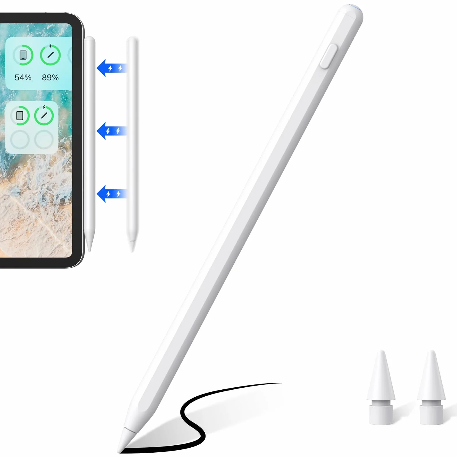 Stylet iPad Chargement Sans Fil, Stylus Pen avec Rejet de Paume, Crayon Compatible iPad 6/7/8/9/10, Pro 11" 4/3/2/1, 12,9" 6/5/4/3, Air 3/4/5, Mini 5/6
