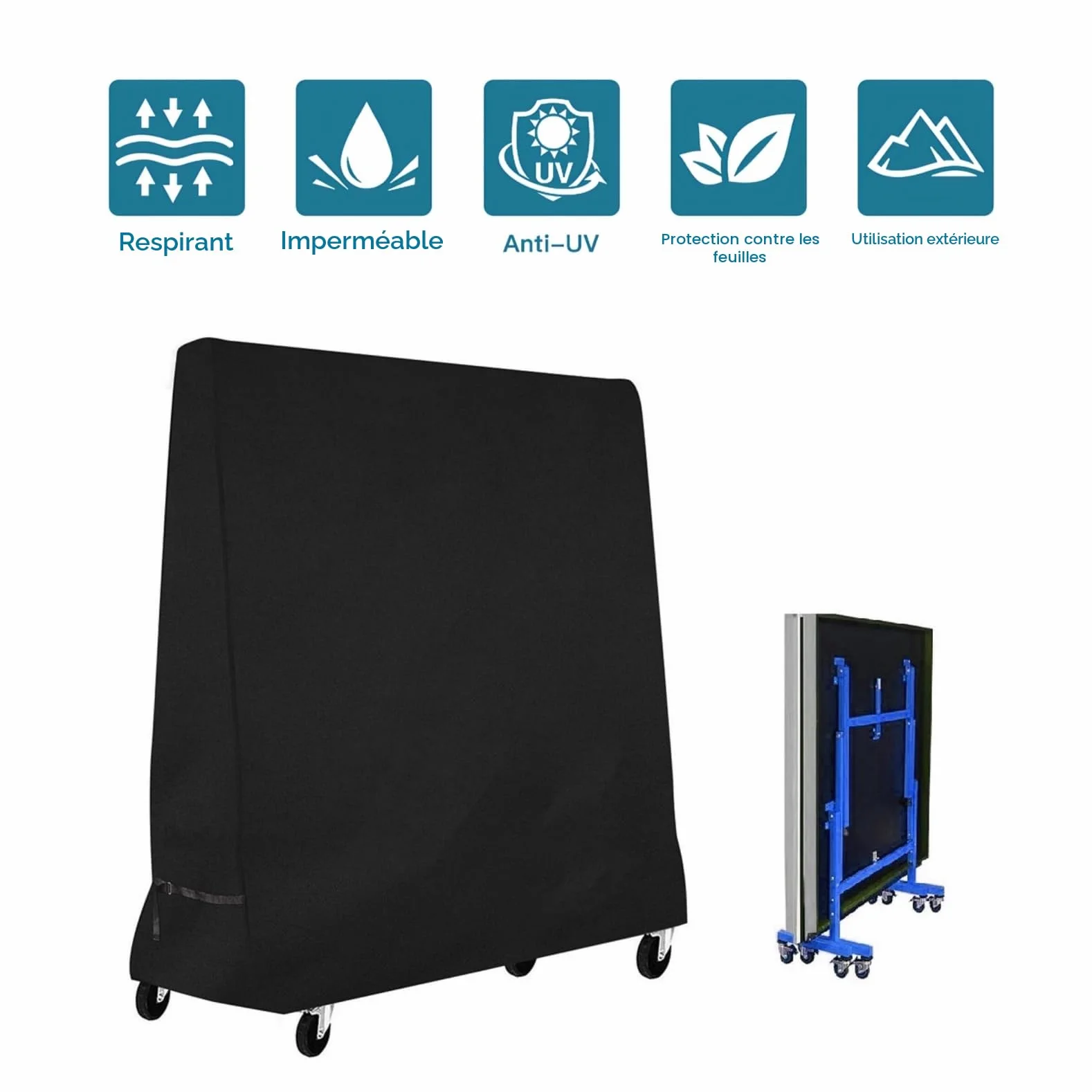 Housse de Protection pour Table de Ping Pong Extérieure Imperméable 185 x 70 x 165 cm Noir