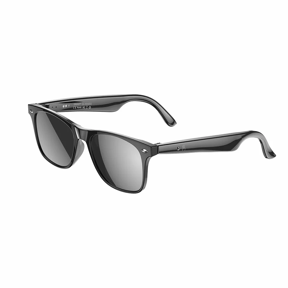Lunettes Connectées IA, Bluetooth, Unisexe, Appels, Musique, Traduction Vocale 134 Langues, IP65 Étanche, 25g, Verres Noir
