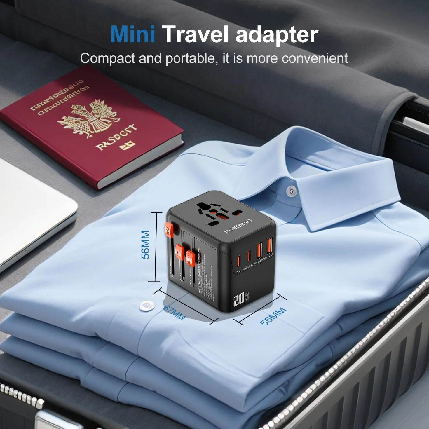 Adaptateur Prise Universelle,Adaptateur Universel de Voyage avec 2 USB C et 2 USB A et 1 Prise Secteur Universelle,Adaptateur de Prise International pour Europe USA UK Australie Chine Japon Thaïlande