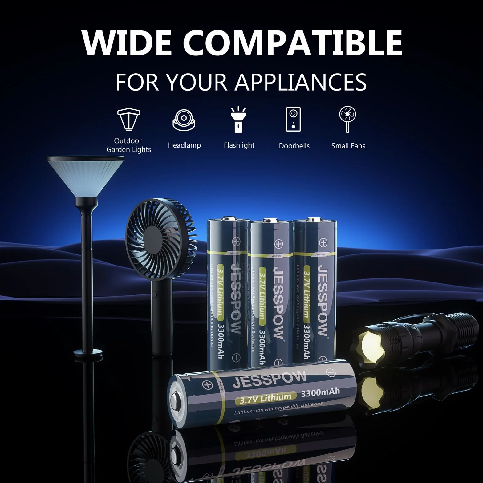 Piles Rechargeables 3.7V 3300mAh Button Top Batterie Haute Capacité pour Lampe de Poche Sonnette Télécommandée 4Pcs