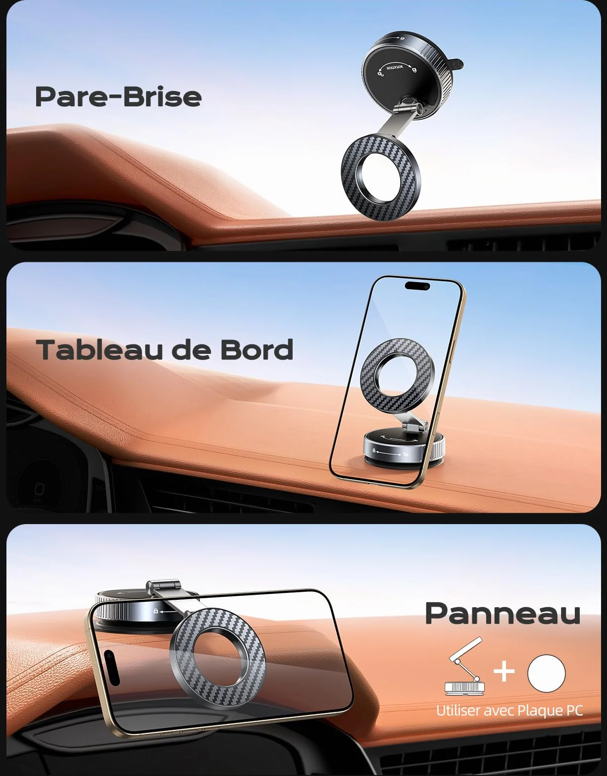 Mohard Porte Aimant Téléphone Voiture MagSafe 2400GF Ultra Puissant 360° Réglable Pliable pour iPhone 17/16/15/14/13