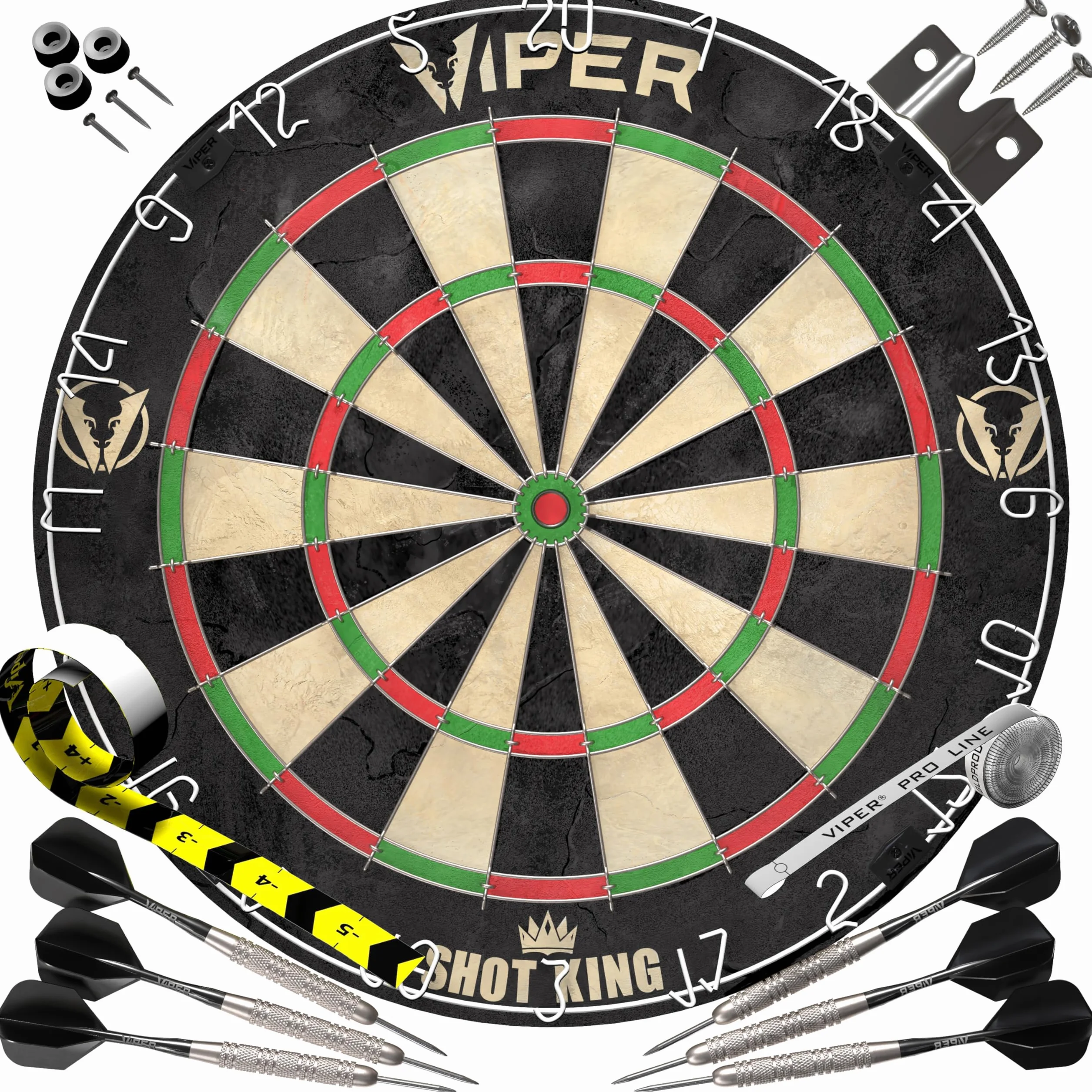 Shot King Jeu de fléchettes Acier Fil d'araignée Radial métal galvanisé 6 fléchettes Noir 45,1 cm