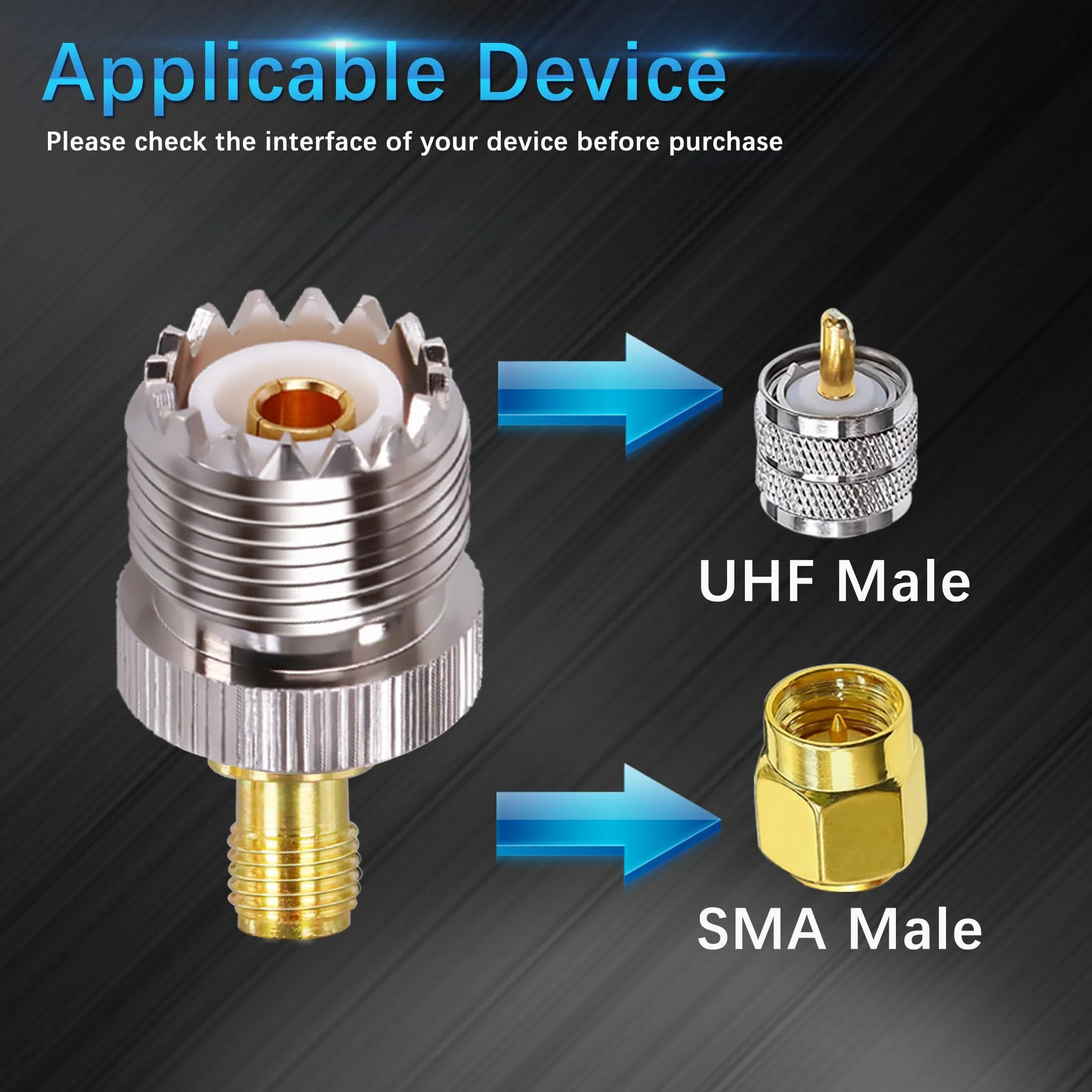 TUOLNK Adaptateur SMA vers PL259 Connecteur coaxial 2 pièces pour antenne Radio CB avec Prises SO239 et SMA