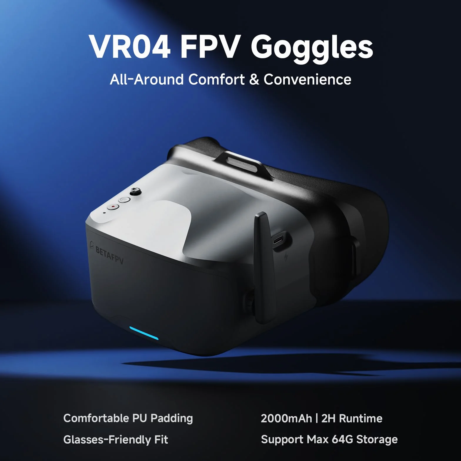 BETAFPV VR04 FPV-Brille 5.8G 48 Kanäle 4.3 Zoll 480P DVR 2000mAh Akku