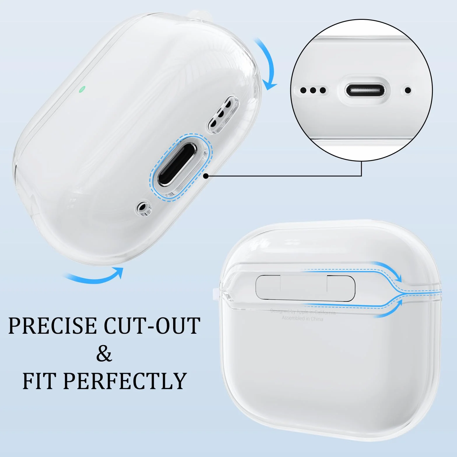 Coque Silicone AirPods 4 2024 Anti-Choc Transparent avec LED Visible, Kit Nettoyage, Porte-clés et Cordon