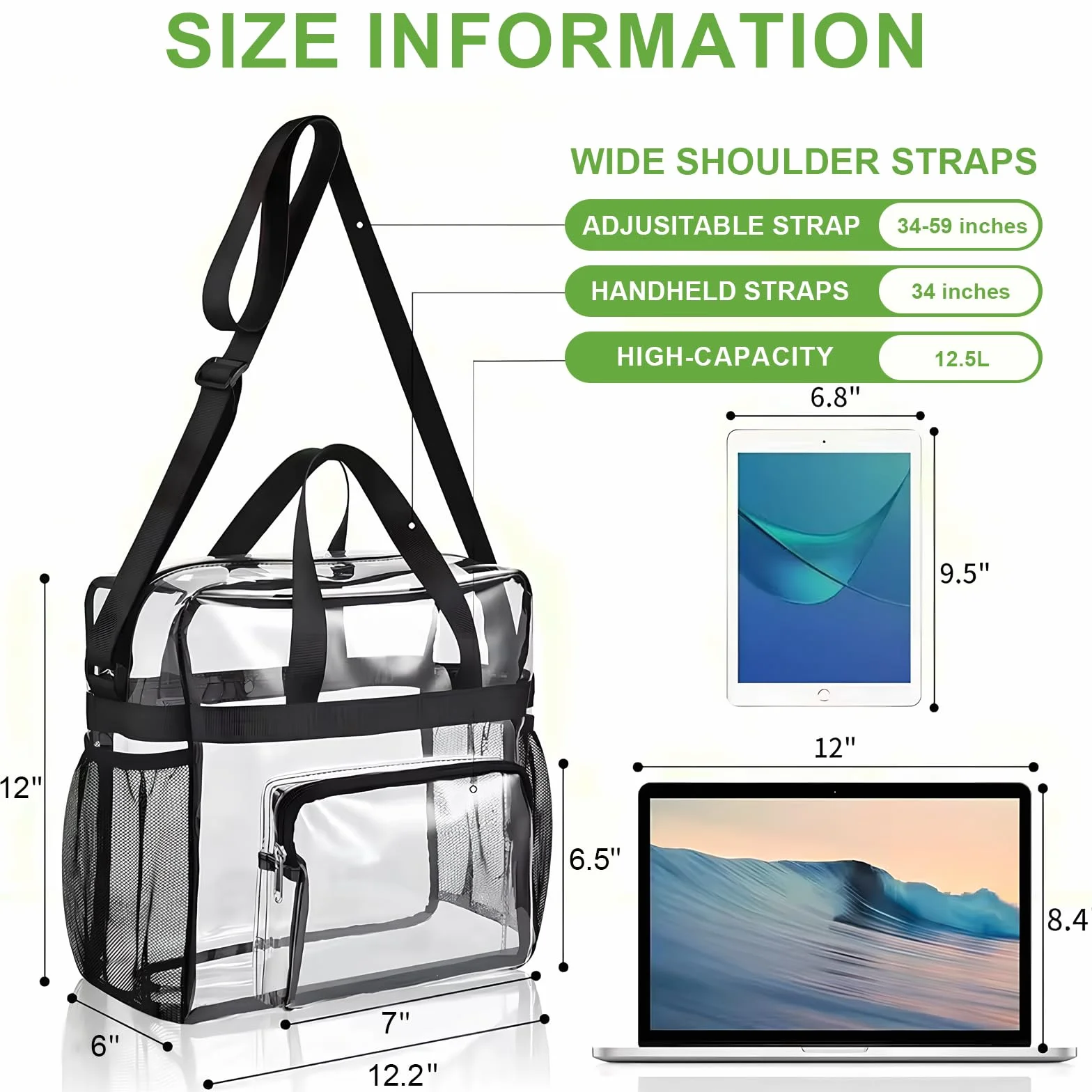 Sac Fourre-Tout Transparent en PVC Clear Bag 31 x 30 x 15 cm