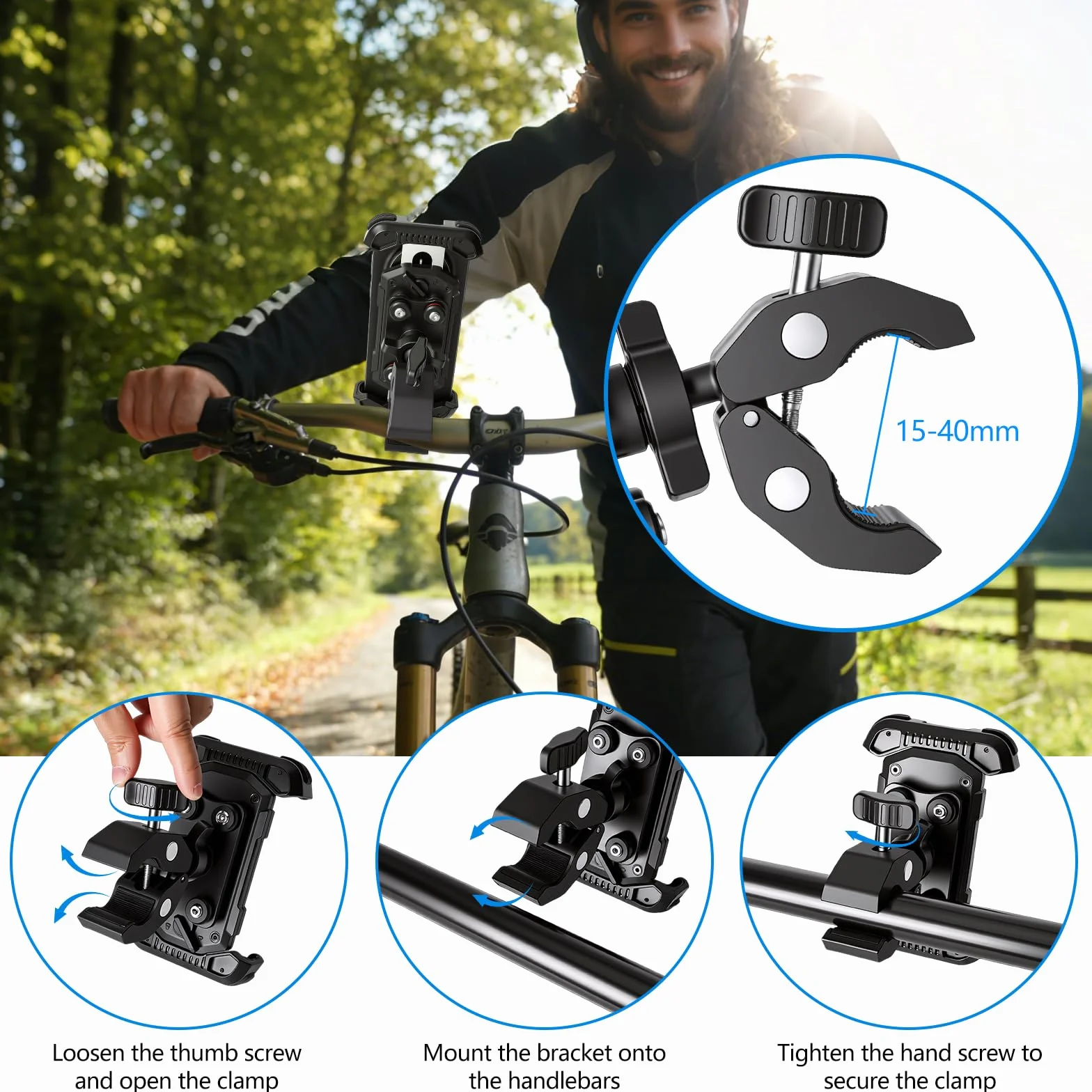 Hossom Support Téléphone Moto Anti-Vibration, Support Téléphone Vélo, 360° Pivotant Support pour Guidon pour Moto, Vélo, ATV, Scooter pour iPhone 17 16 15 14 13 Series, Huawei, 4,7-6,8" Smartphone