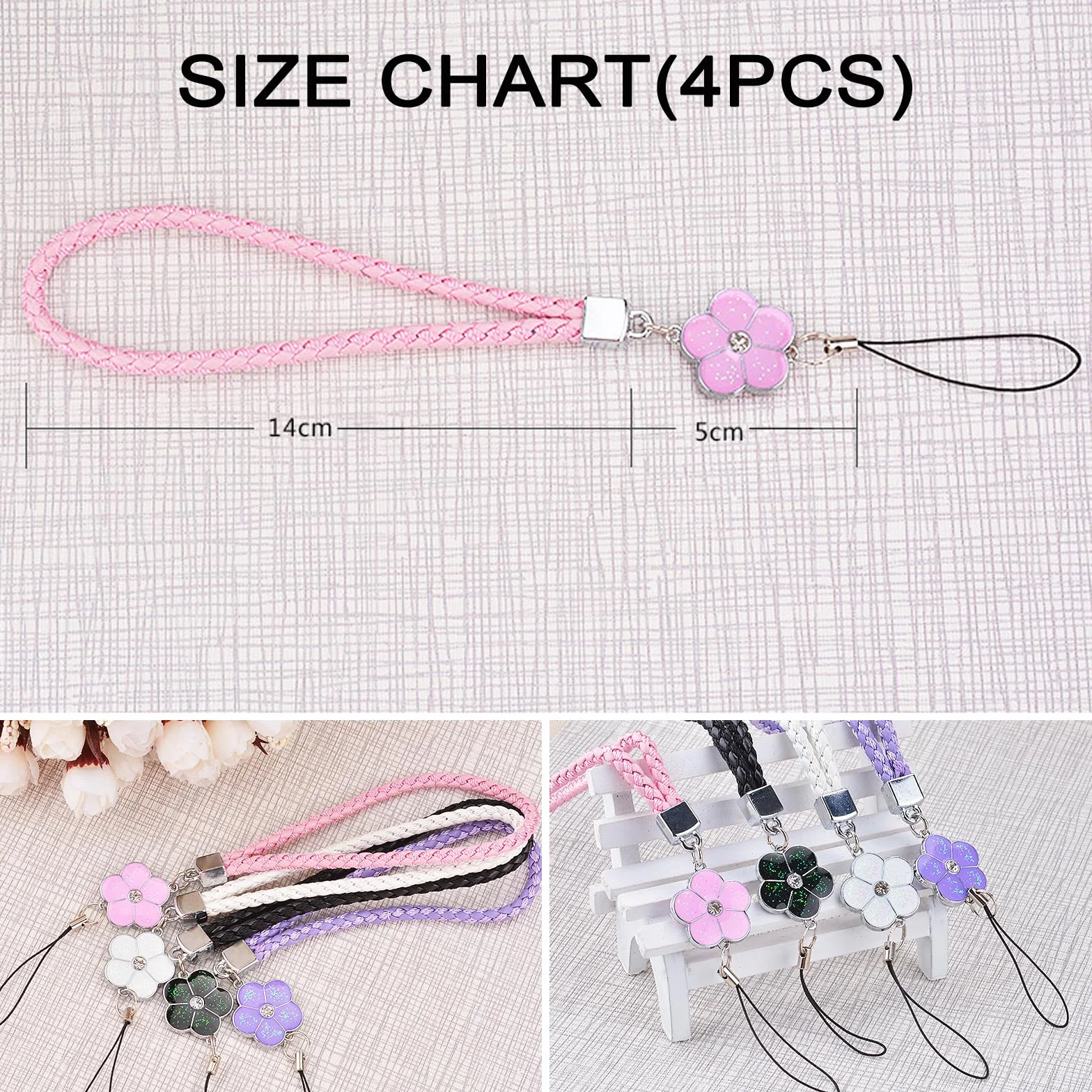 Longe de Téléphone Portable Anti-Perte Dragonne pour Femmes Filles 4 Pièces