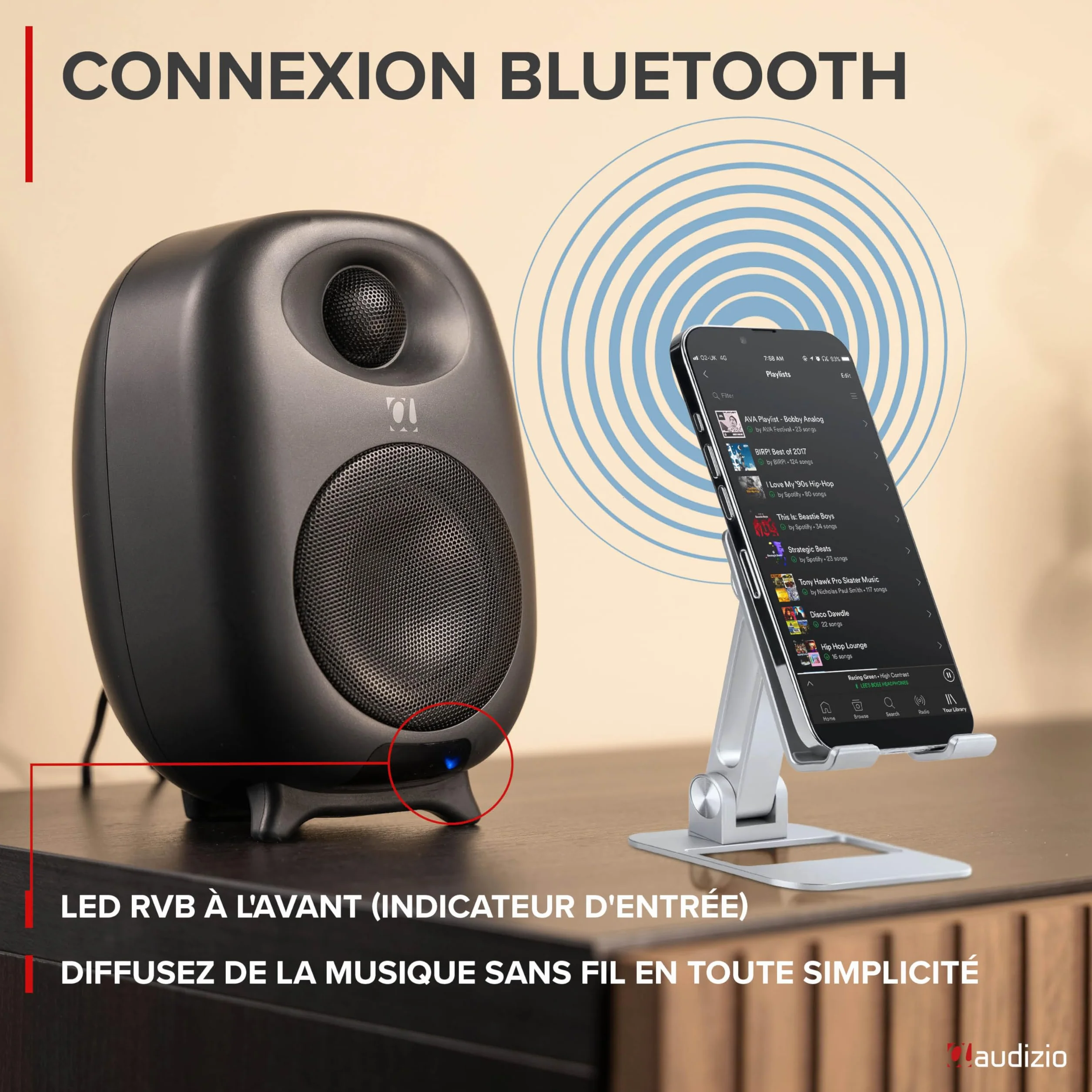 Audizio RS60 Enceintes HiFi Bibliothèque 120 W Noir Actives/Passives BT sans Fil RCA AUX