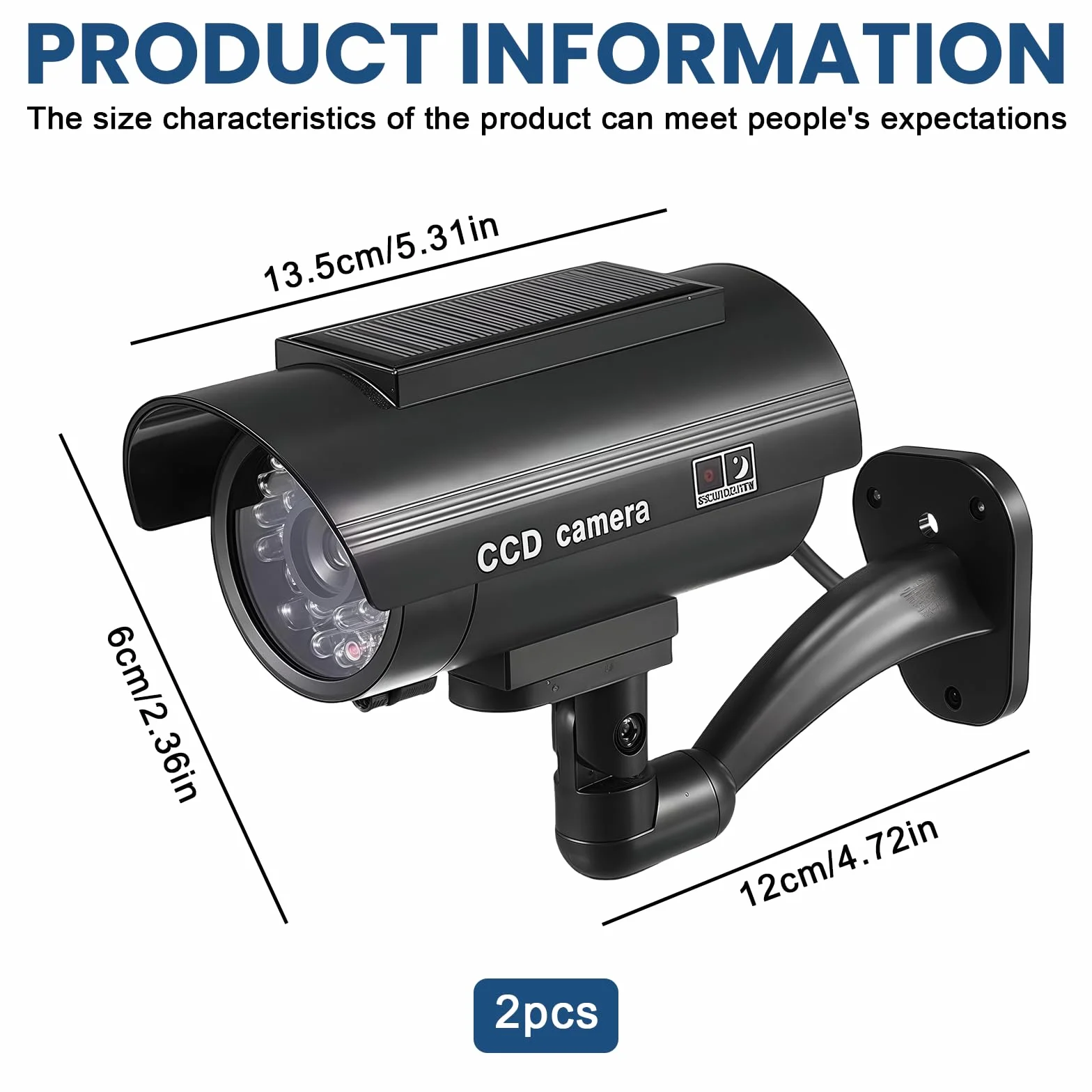 Sporgo 2 pièces Caméra factice Extérieur: Caméra de surveillance factice solaire avec lumière LED rouge clignotante, caméra de surveillance factice caméra de sécurité factice pour intérieur et