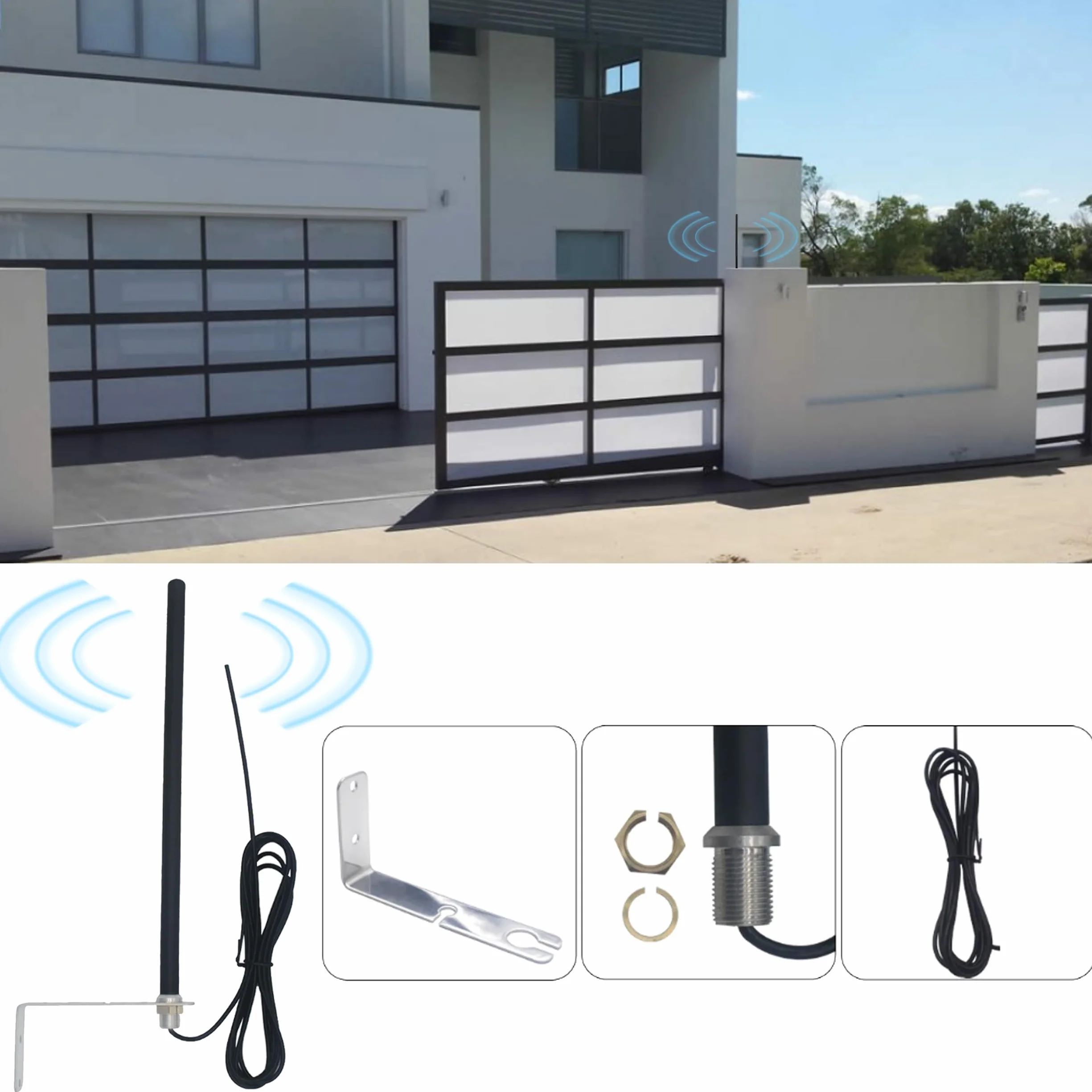 Antenne Universelle 433,92 MHz pour Portail Automatique Récepteurs et Automatisme de Porte Garage avec Support et Câble D'extension