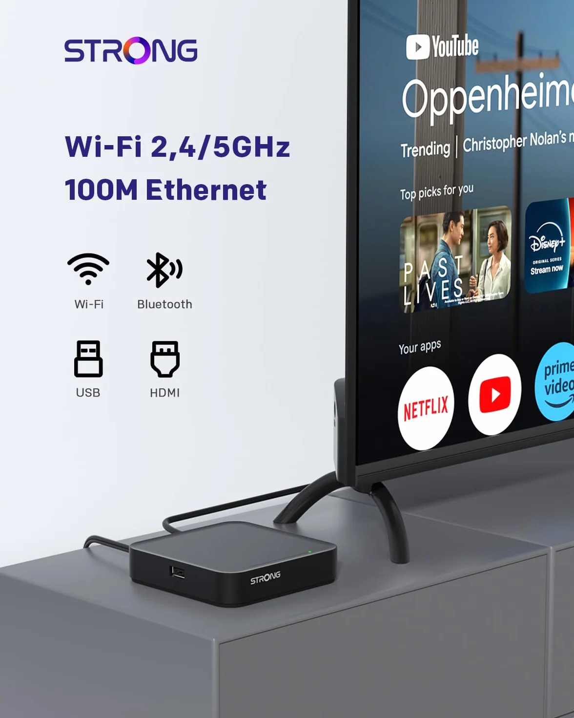 STRONG Leap-S3 Streaming Box Google TV 4K UHD avec Port Ethernet, 2GB RAM + 16GB Stockage, Chromecast Intégré, WiFi, Assistant Google Vocal, HDR10+, Dolby Audio & Dolby Vision