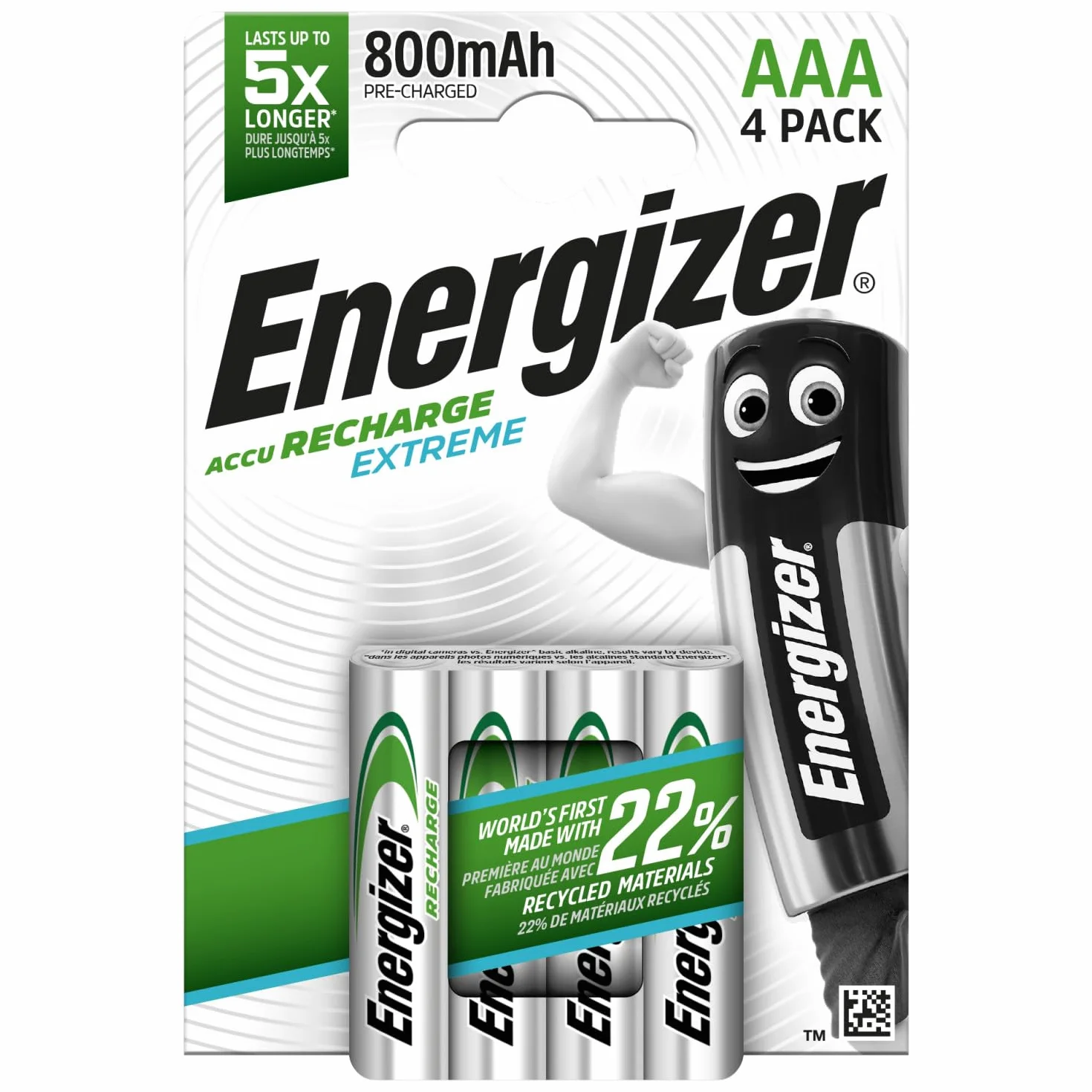 Energizer Recharge Extreme AAA 800 mAh NiMH Lot de 4 Piles Rechargeables
