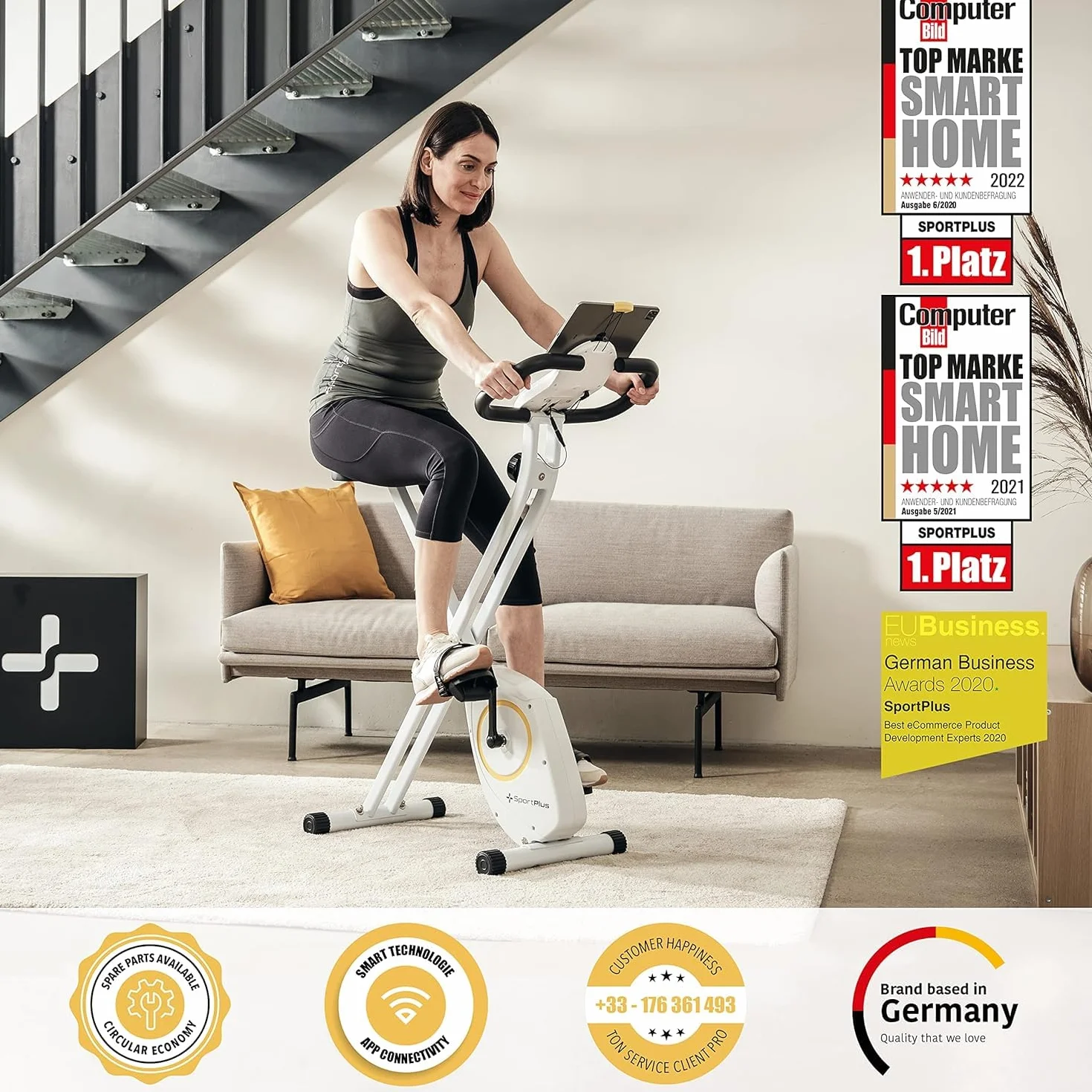 SportPlus Vélo d'appartement pliable silencieux pour la maison compatible avec l'application Fitnessbike