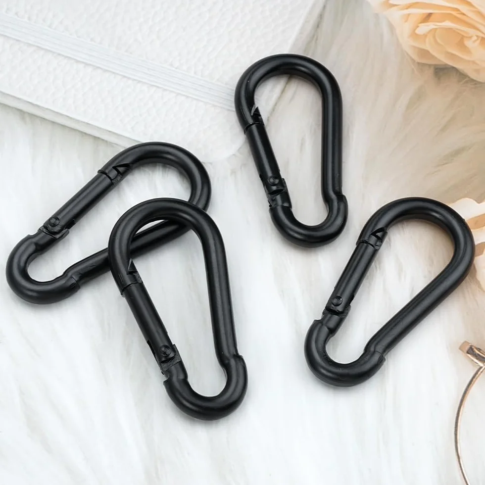 Mousqueton Petit Noir 6 x 2.8cm Acier Inoxydable 4 Pièces Camping Randonnée