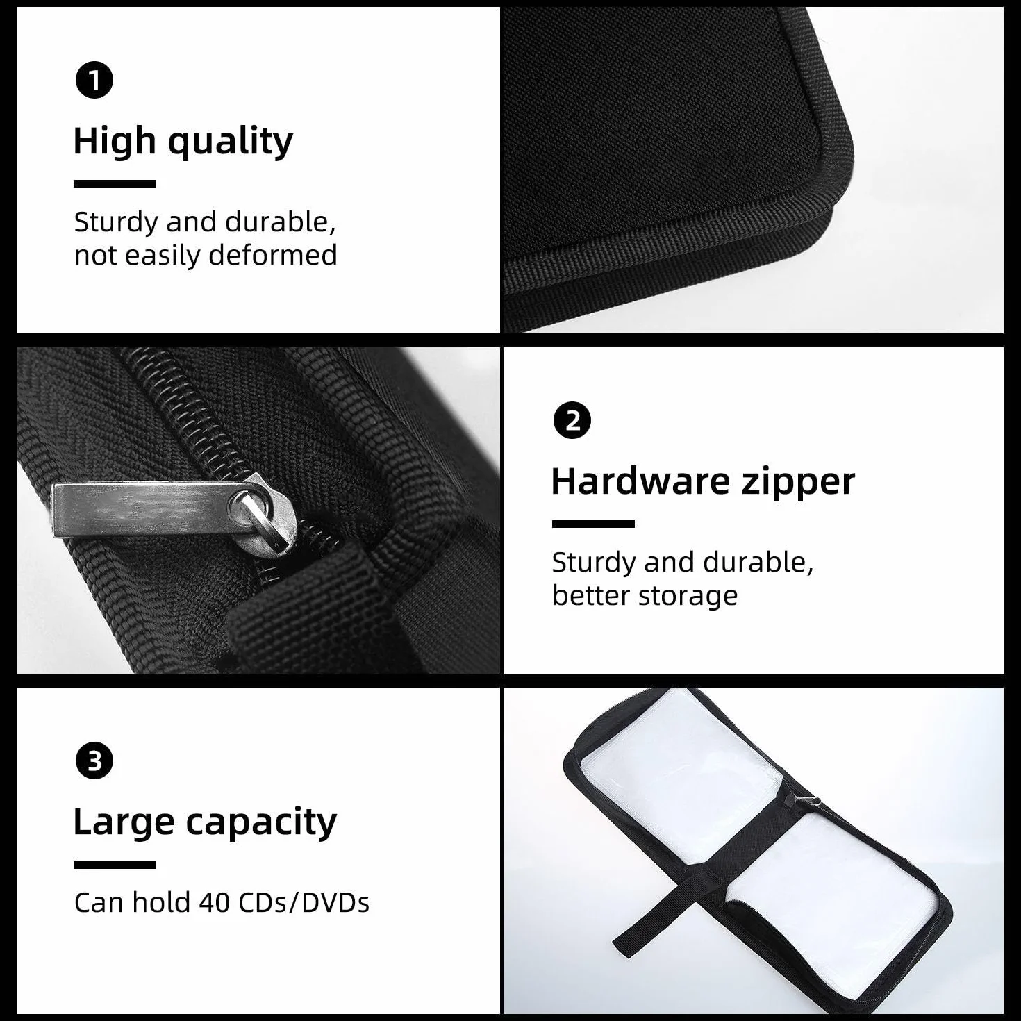 Sac Noir pour CD, Boîte De Rangement pour CD, Sac pour CD en Tissu Oxford pour Voiture, Sac De Rangement Pratique pour DVD, Boîte De Support pour CD De 40 Capacités, 2 Pièces