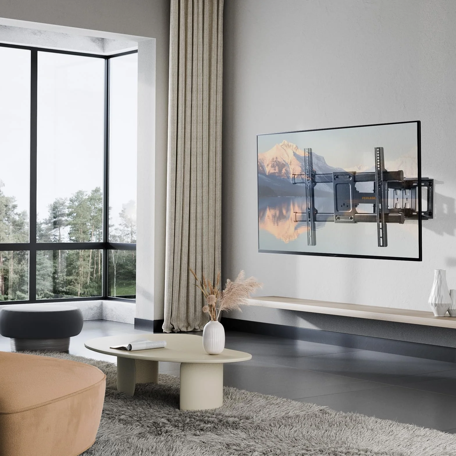 Perlegear Support Mural TV 37-84 Pouces 60KG Fixation TV Murale Inclinable Orientable VESA 600x400mm