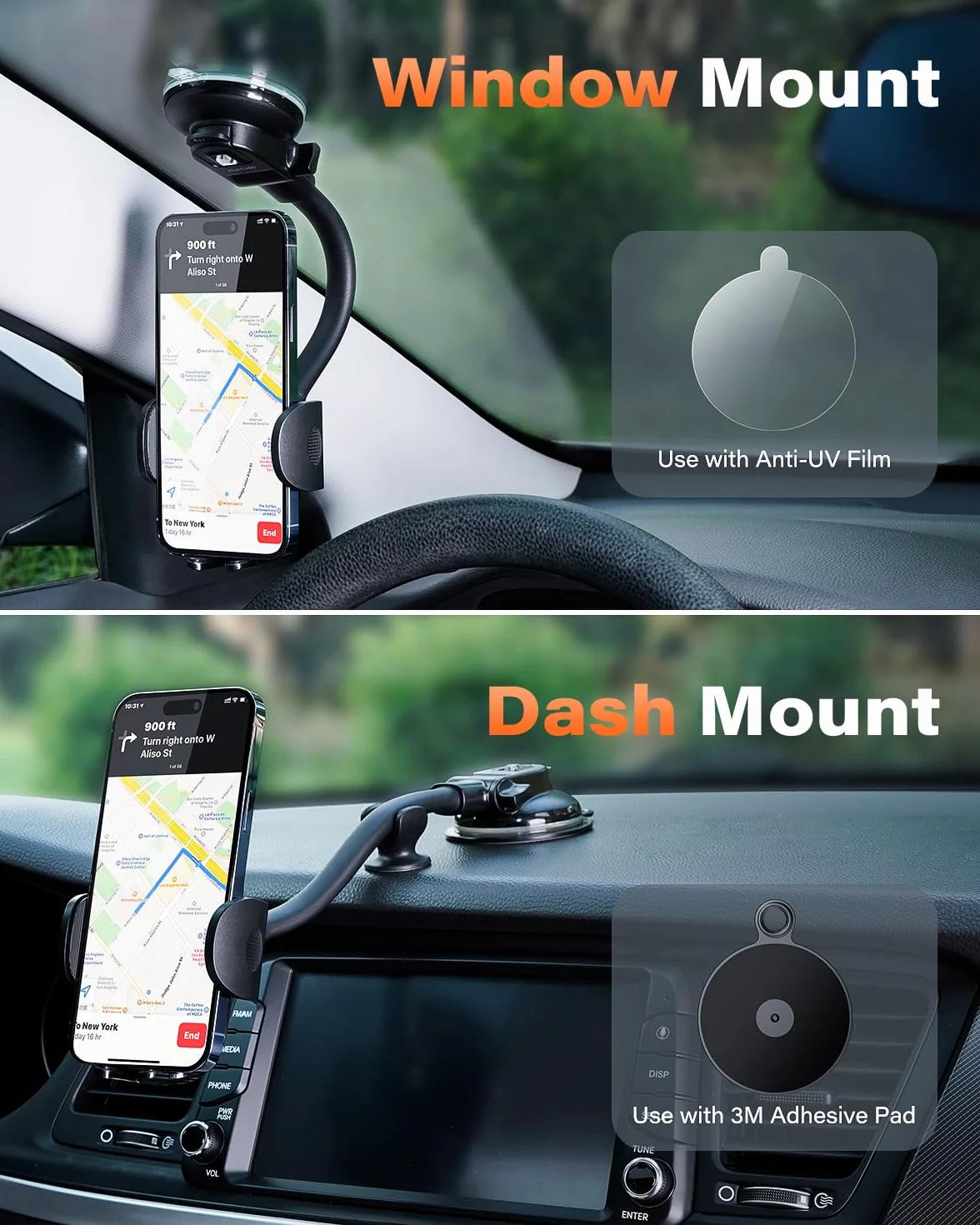 APPS2Car Support de téléphone de Voiture pour Pare-Brise - Ventouse Plus Forte - Support de téléphone pour Tableau de Bord de Voiture - Compatible avec iPhone 14/13/12 Pro Max, Samsung S22 et Plus