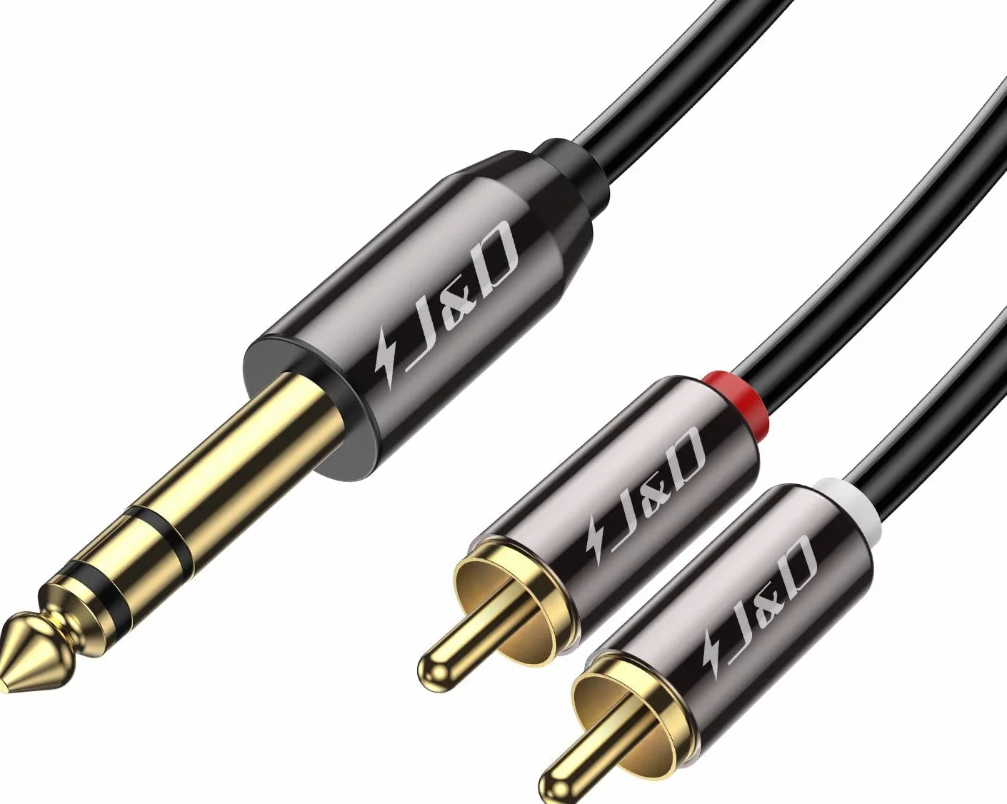 J&D 6,35 mm à 2RCA Câble, RCA Câble Plaqué Or Coquille de Cuivre Heavy Duty 6,35mm (1/4 Pouce) Mâle TRS à 2 RCA Mâle Adaptateur Audio Stéréo RCA Câble, 0.9 Meter