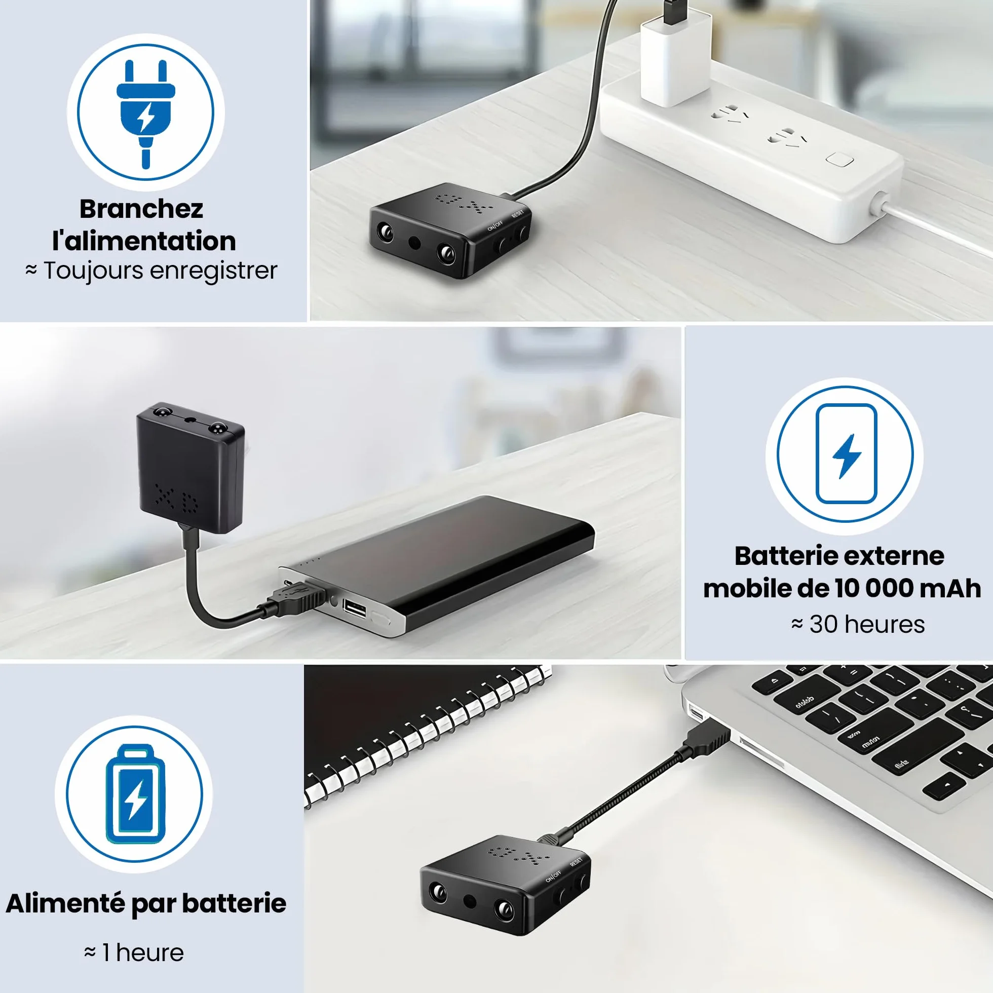 1080p Mini caméra de Surveillance intérieure/extérieure, avec détection de Mouvement et Vision Nocturne, Batterie intégrée (autonomie de 50 Minutes), Enregistrement continu, Facile à Utiliser