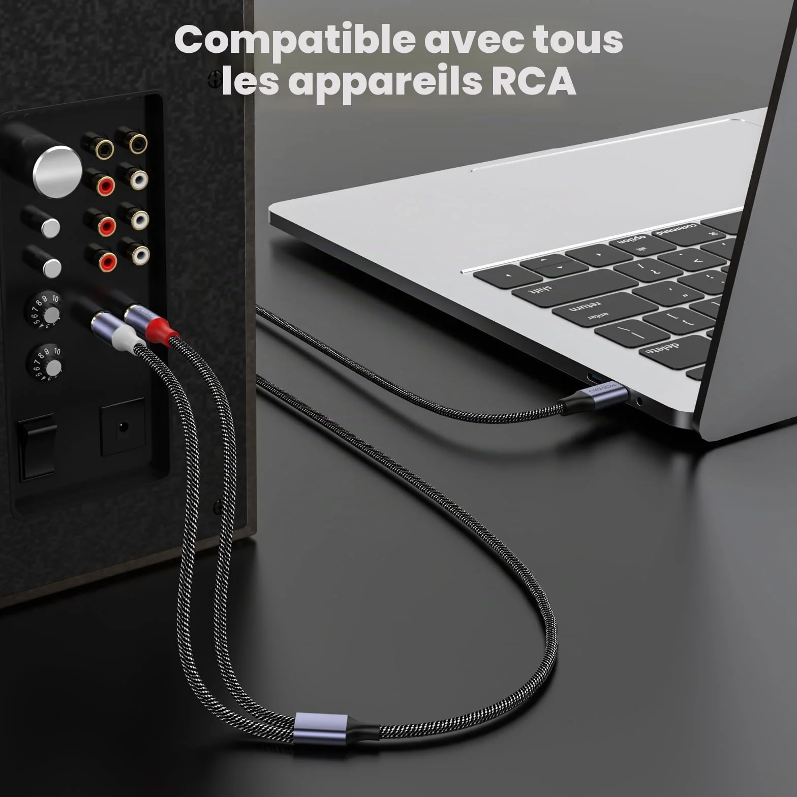 MOSWAG Câble 2 RCA USB C Audio Stéréo Adaptateur Type C Mâle vers 2 RCA Mâle Y Auxiliaire Audio Câble Numérique Compatible avec Téléphone Amplificateur Enceinte HDTV Home Cinéma Vidéo Projecteur