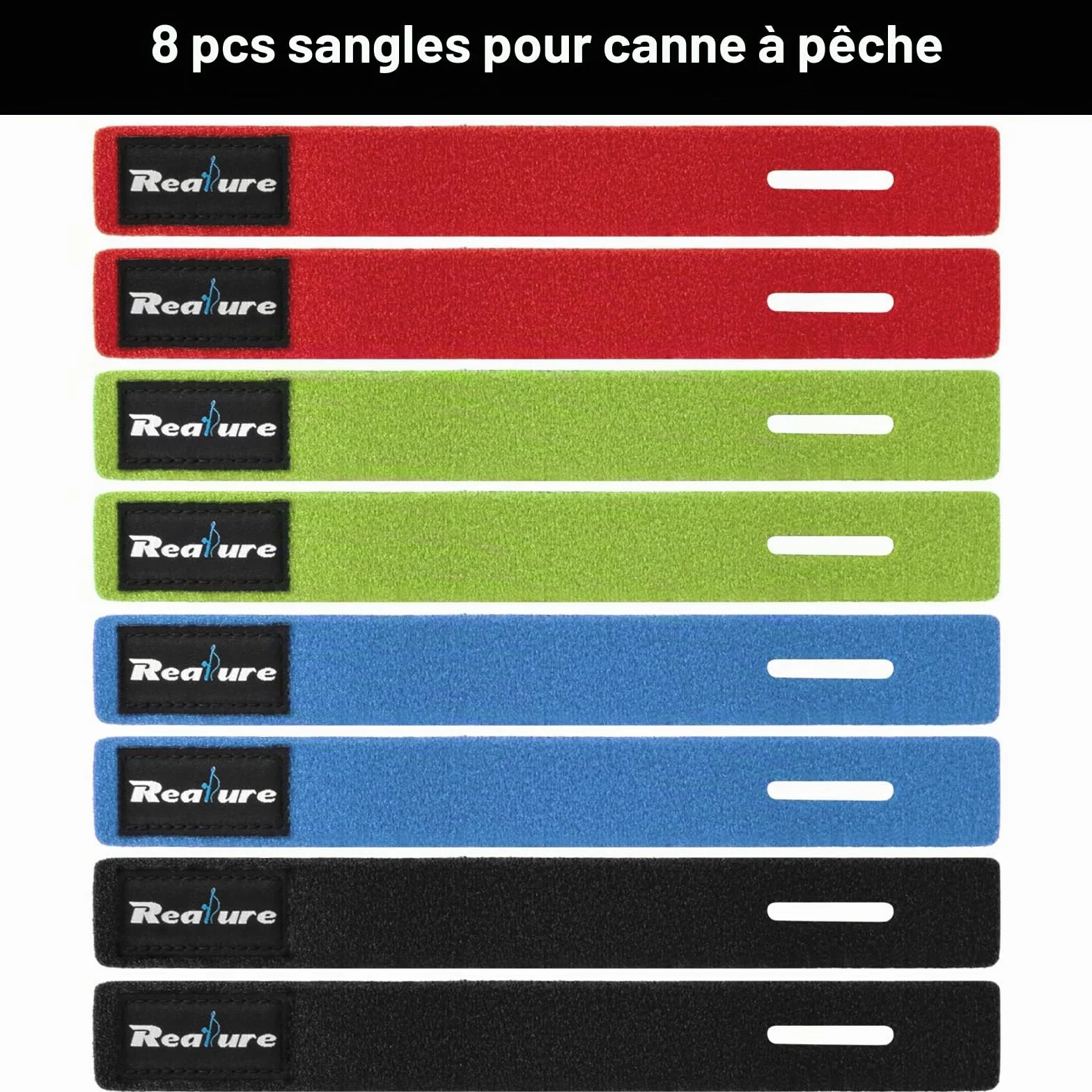 Realure Lot de 8 sangles de canne à pêche réglables en néoprène pour canne fixe mer carpe