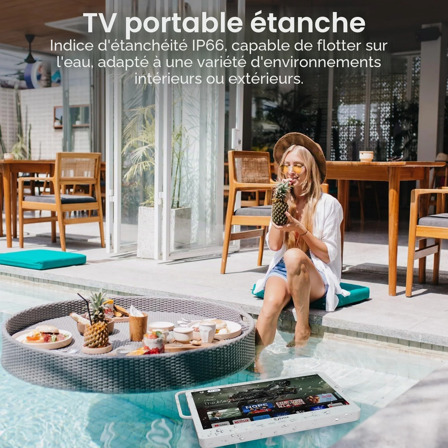 SYLVOX 15,6 Pouces Téléviseur Portable, Smart Google TV IP66 Étanche | Mini TV 1080P FHD Girevole 360°avec Poignée | DVB-C/T/T2/S2 | USB/HDMI -10000mAh (4-6 Heures) pour Camping, Chambre, Cuisine