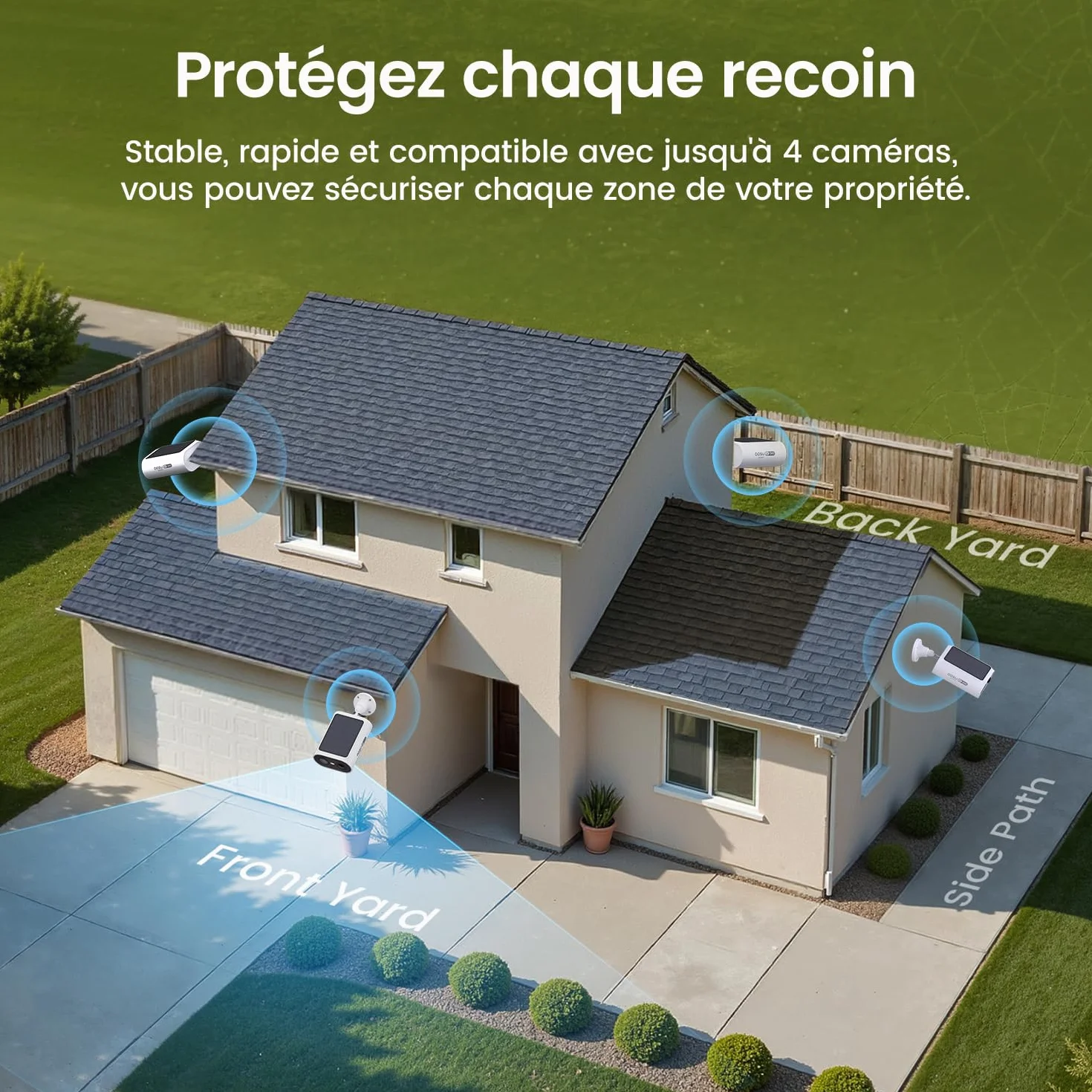 AOSU 2K Caméra Surveillance Extérieure sans Fil, Base+ 4 Cam, 32 Go Stockage Local,3MP WiFi Solaire Caméra Exterieur à Batterie, Panneau Solaire Intégré, Vision Nocturne Couleur,Détecteur de Mouvement