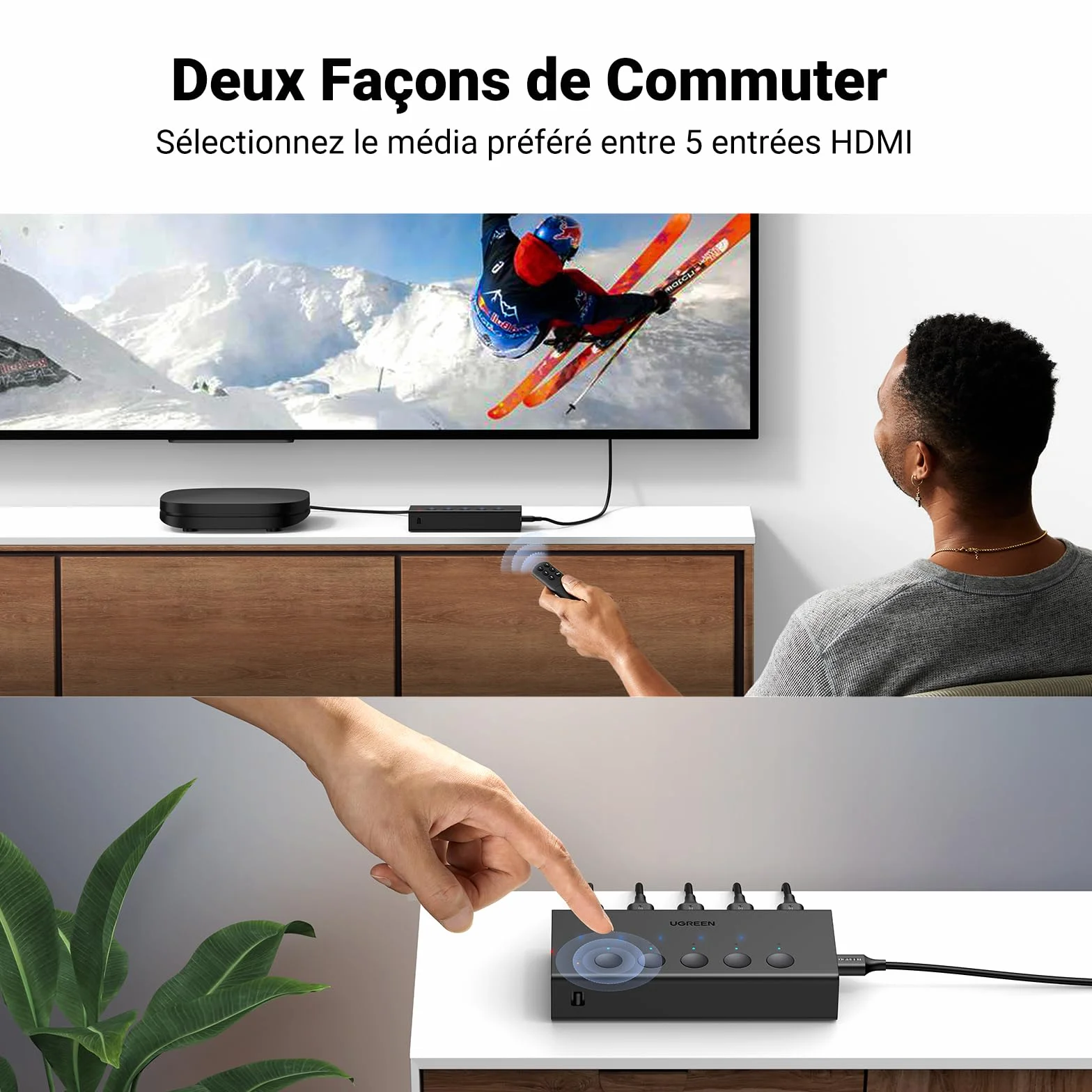 UGREEN HDMI Switch 4K 60Hz 5 Entrées 1 Sortie Commutateur HDMI 3D HDR CEC avec Télécommande IR Compatible avec PS5 PS4 Switch 2 Xbox One 360 TV Stick Box Chromecast Lecteur Blu Ray DVD Projecteur HDTV