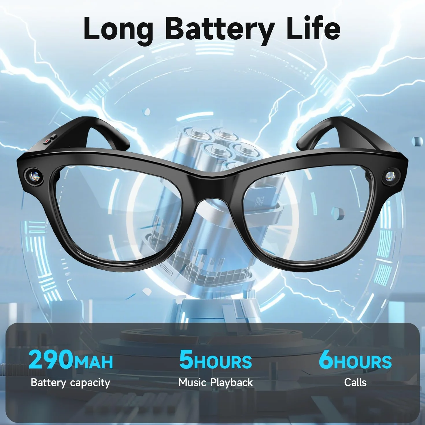 ELECGO AI Smart Glasses with 8MP HD 1080p Video Camera, Bluetooth Audio Sunglasses, Real Time Translation, Voice Control, 15° Adjustable Temple