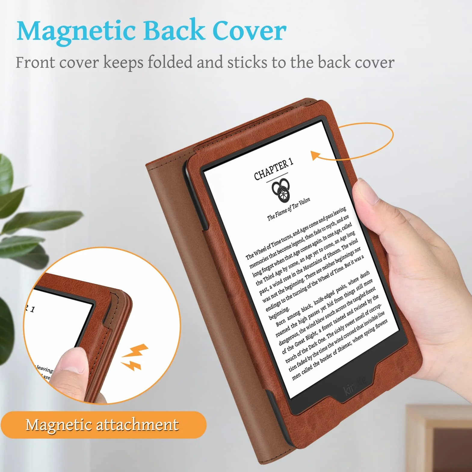 FINTIE Étui pour 6" Kindle (11e Génération, Modèle 2024/2022), Coque Fixation à Béquille Housse avec Fente pour Carte et Dragonne, Veille/Réveil Automatique, Marron Vintage