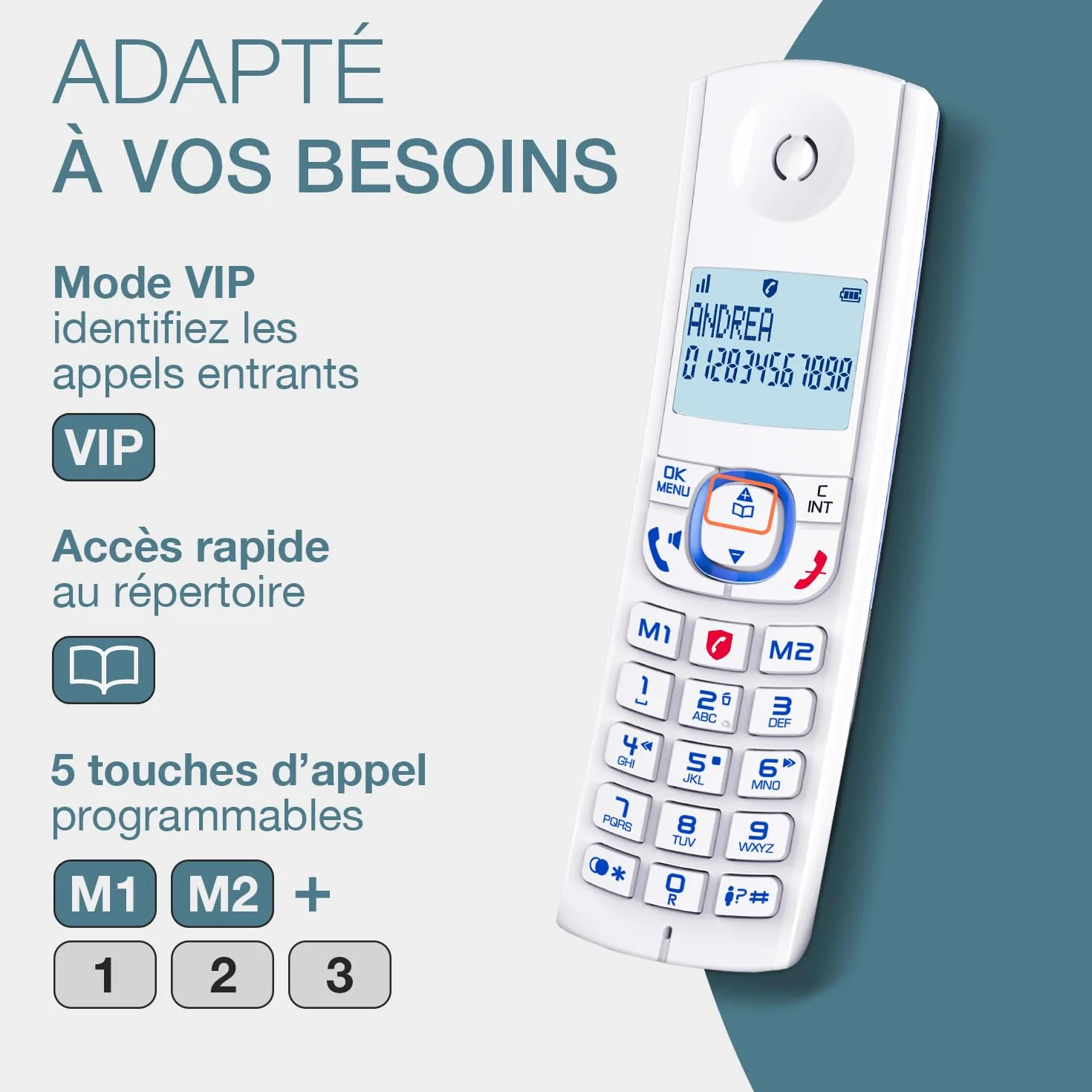 ALCATEL F530 Duo Téléphone Fixe Sans Fil DECT Grand Écran Rétroéclairé Mains Libres 2 Combinés Blanc/Bleu