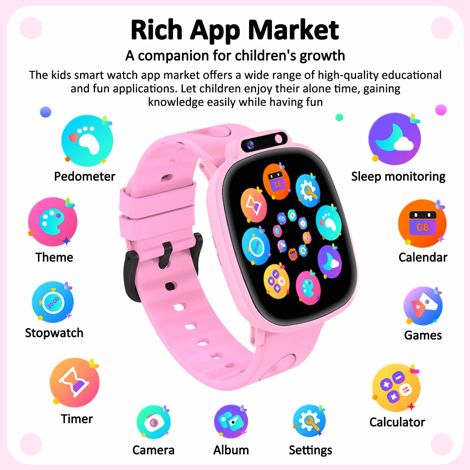 Montre Connectée Enfants avec 1,9 Pouces, 18 Jeux, Suivi du Sommeil, Podomètre, Appareil Photo, Lampe Torche, Smartwatch Enfant pour Garçons, Filles et Adolescents sans App ni Carte SIM