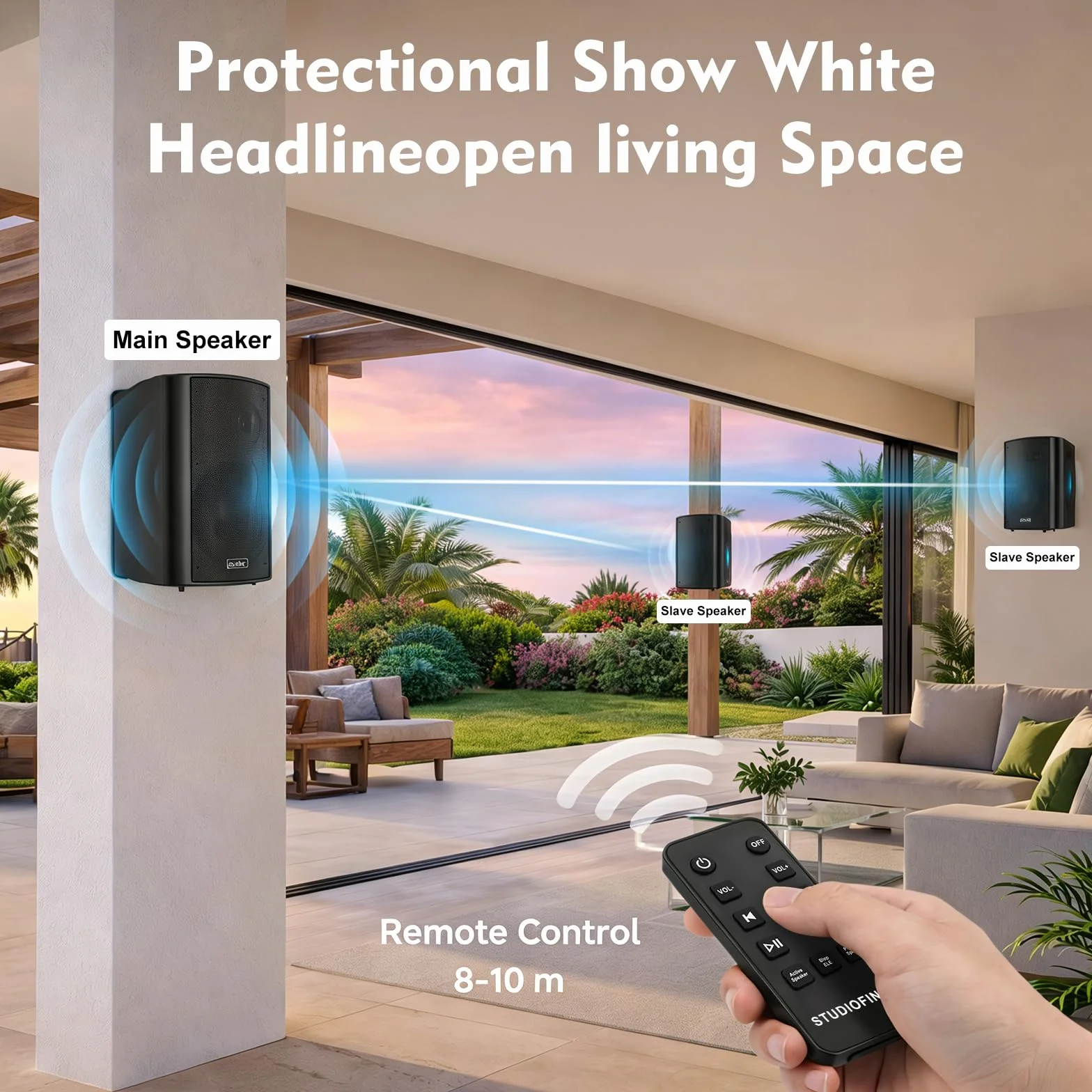Enceintes murales STUDIOFINIX 4 Pouces 200W étanches Bluetooth 5.1, Multi-Sync + télécommande IR. Intérieur/extérieur, terrasse, Garage, Jardin (401BLE, Noir, Paire)