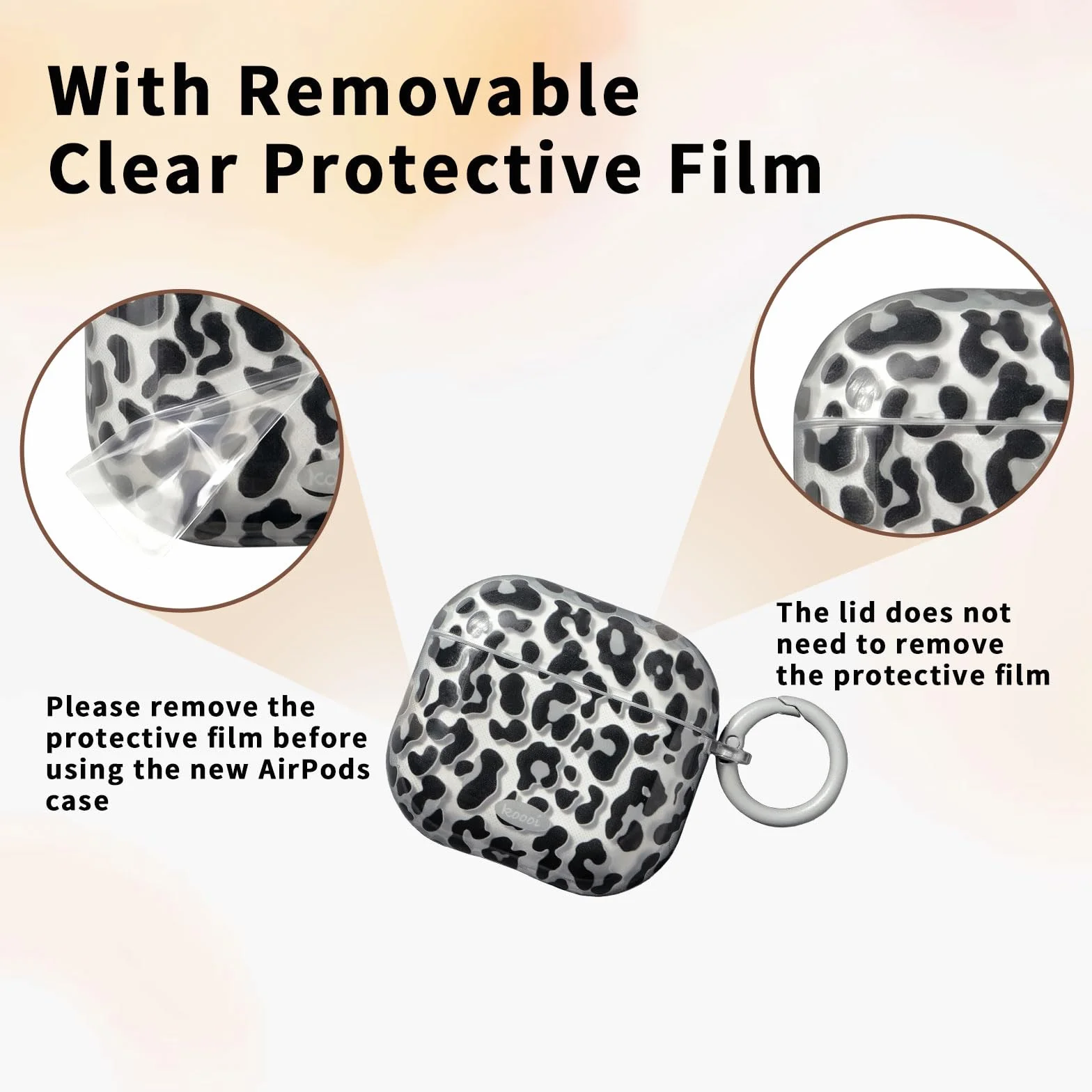 Coque AirPods 4 TPU Transparent Motif Léopard avec Kit de Nettoyage et Porte-Clés, Noir Léopard