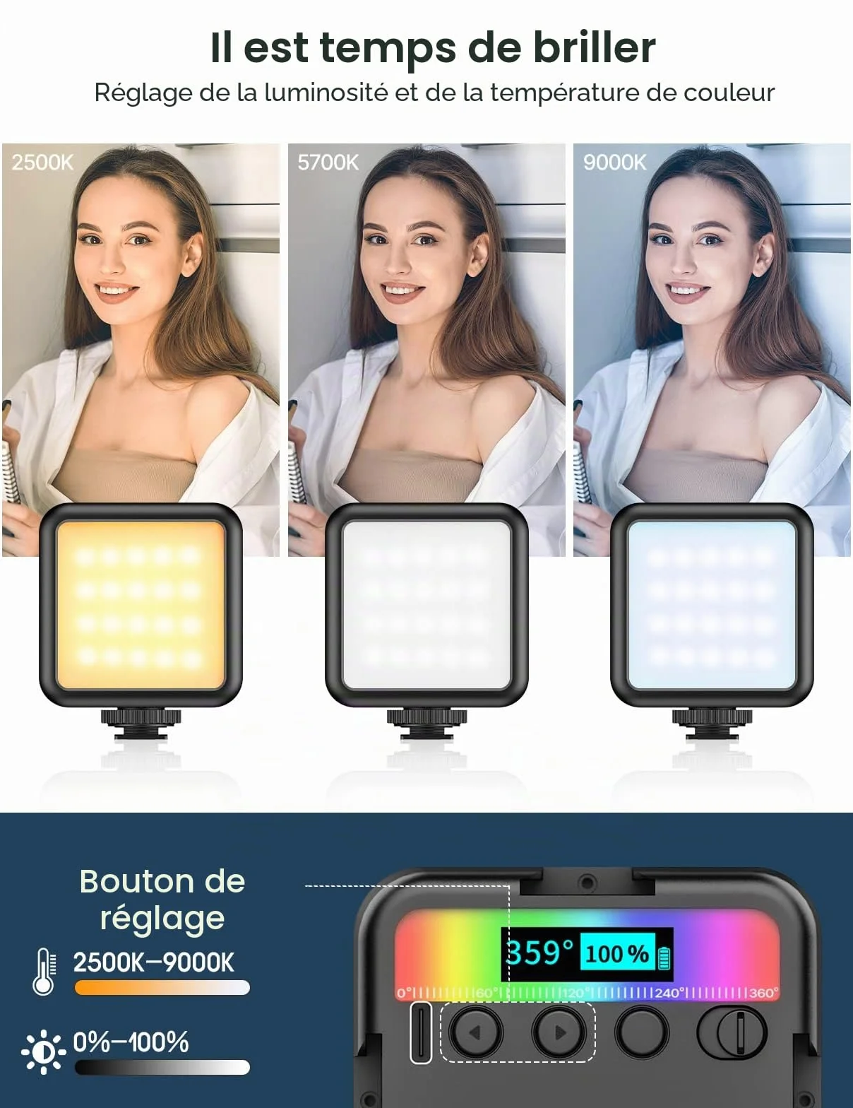 Lumiere Photo, ULANZI VL49 LED Photo RGB avec Batterie Intégrée Charge, RGB Full Color Mode, éclairage Lampe Vidéo Portable 2500K-9500K Couleur Température Réglable pour la Photographie (VL49)