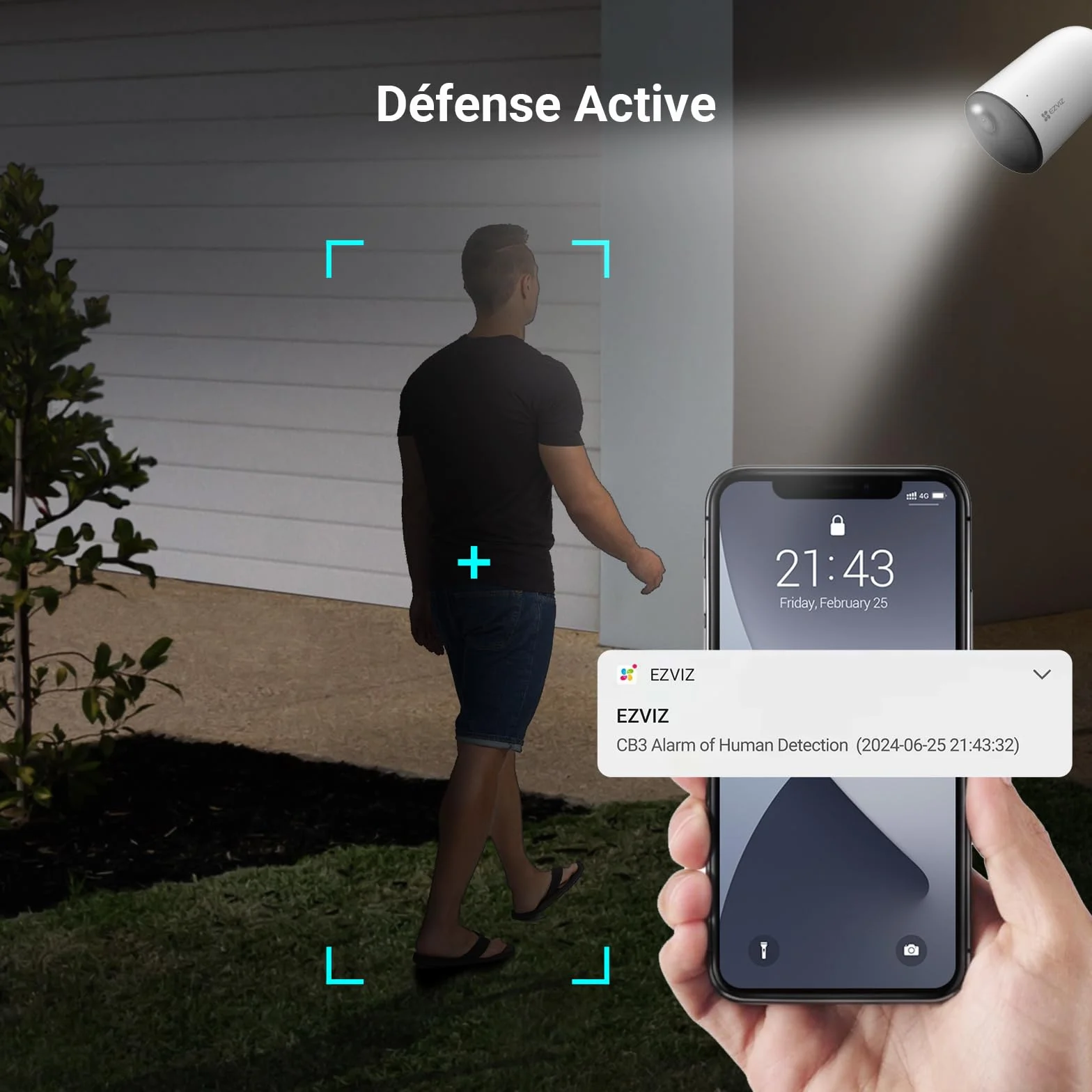 EZVIZ 2K Caméra Surveillance WiFi Extérieure sans Fil avec Panneau Solaire, AOV, Détection de Forme Humain/Véhicule, Vision Nocturne Couleur, Audio Bidirectionnel, Défense Active, IP66, CB3 Kit