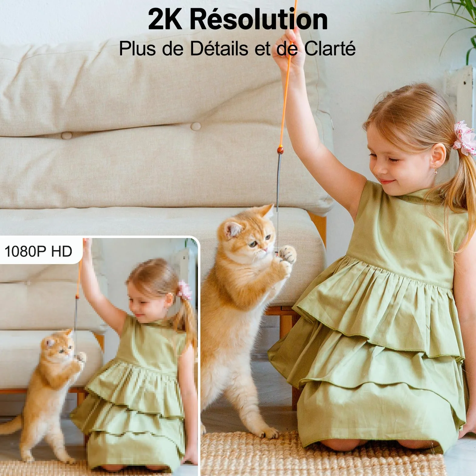 GALAYOU 2K(3MP) Camera Surveillance WiFi Intérieure - Caméra Interieur Maison 360°, Détection Humaine AI, Suivi Intelligent pour Bebe/Chien/Chat/Animaux, Alerte Instantanée G2 (Lot de 2)