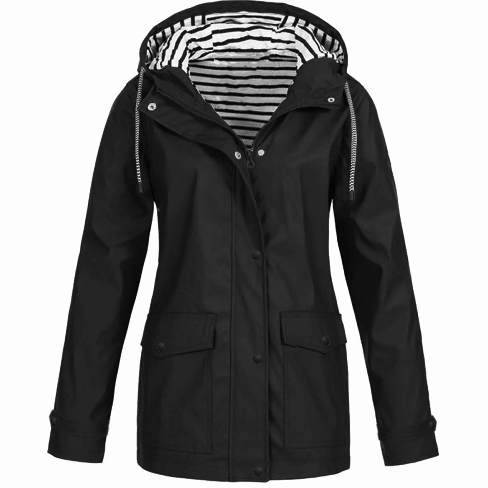 Veste Imperméable Femme Mi Saison Capuche Manches Longues Automne Hiver Randonnée Anti-Pluie