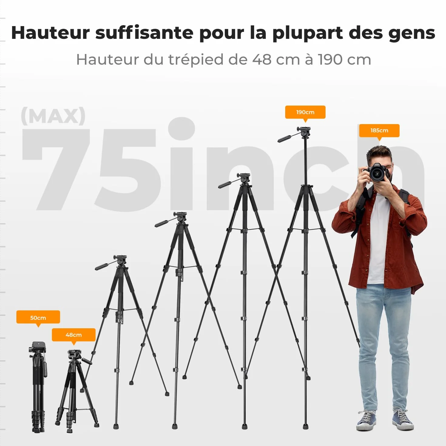 Trépied Appareil Photo pour Smartphone 190cm, K&F CONCEPT S255A3+BV01 Trépied Caméra avec Clip de Téléphone, pour DSLR Nikon Canon Sony, iPhone, Samsung, Tête Pan Amovible, Télécommande Bluetooth