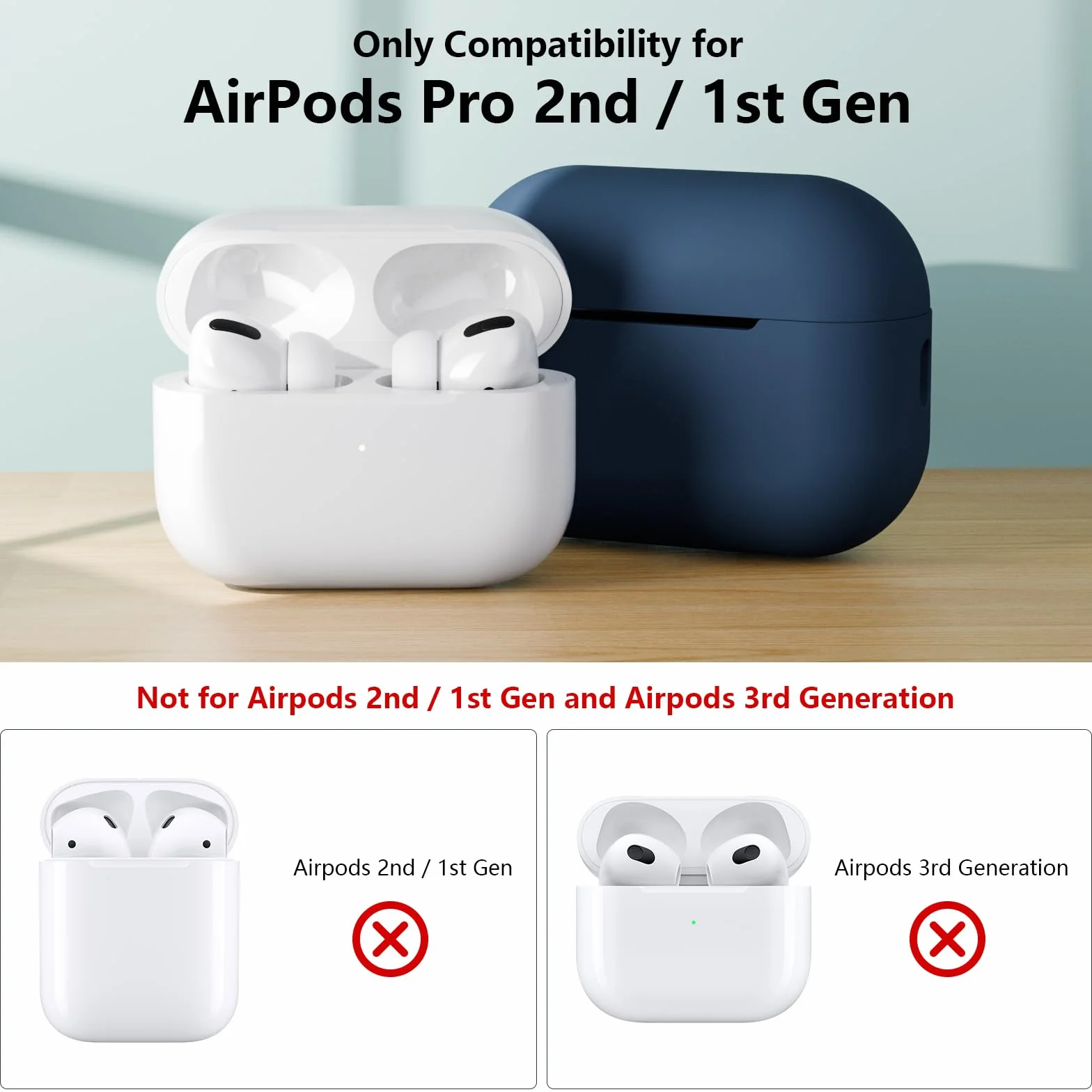 Étui Silicone AirPods Pro 2/1 Génération avec Lanière et Kit Nettoyage, Midnight Blue