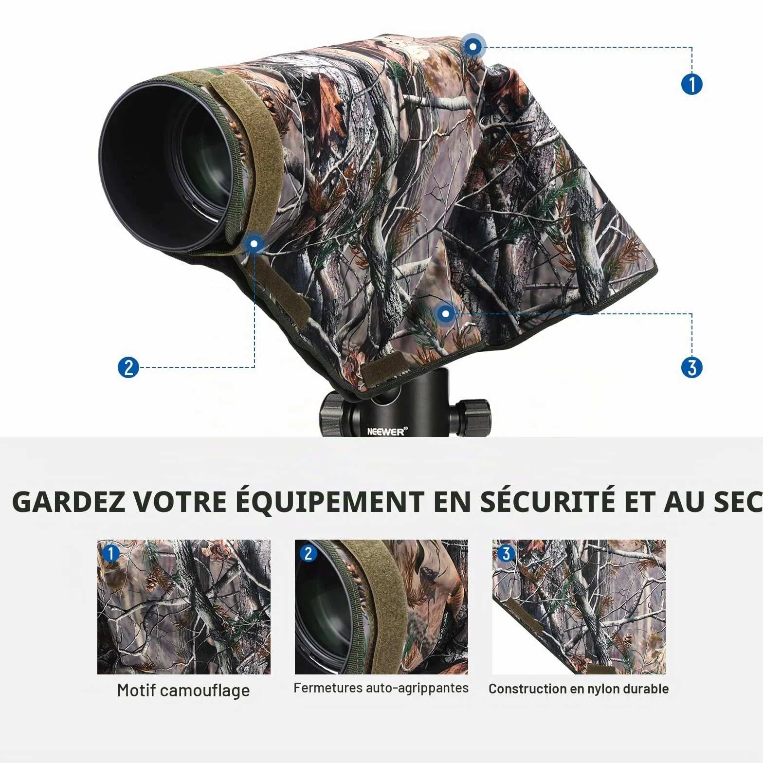 NEEWER Housse de Protection Contre la Pluie pour Appareil Photo Reflex numérique Canon, Sony, Nikon, Fujifilm et objectifs jusqu'à 400 mm, Camouflage des Deux côtés, en Nylon Vert PB020