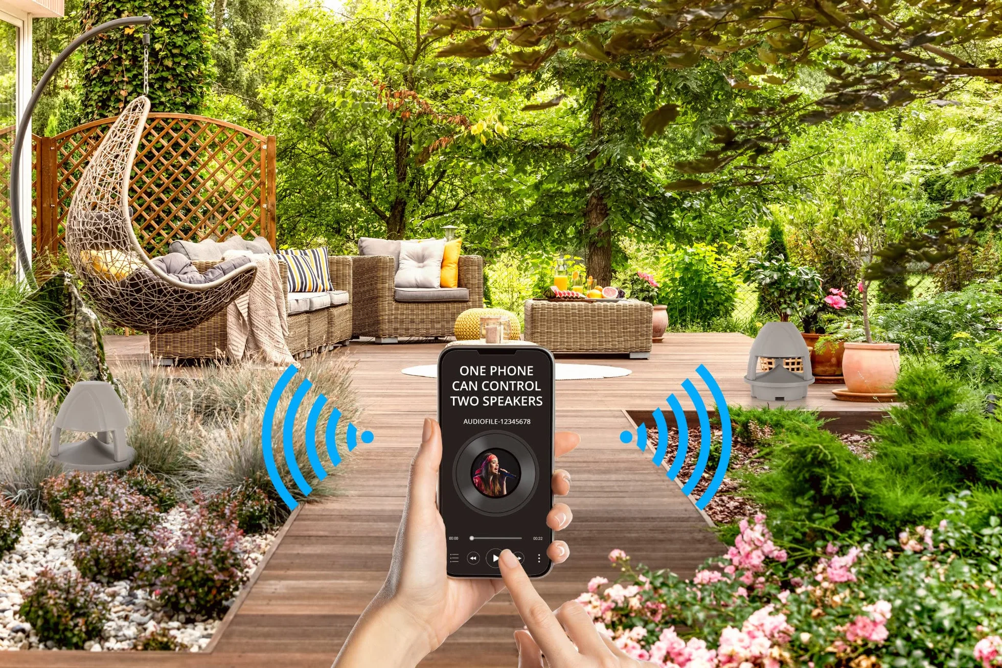 McGrey WPL-660GY BT 360° Enceinte Outdoor Active 2 Voies pour Jardin - Portée Bluetooth® : env. 10 mètres - Diffusion sonore à 360° - Résistante à l'eau et aux UV (IP56) - Gris
