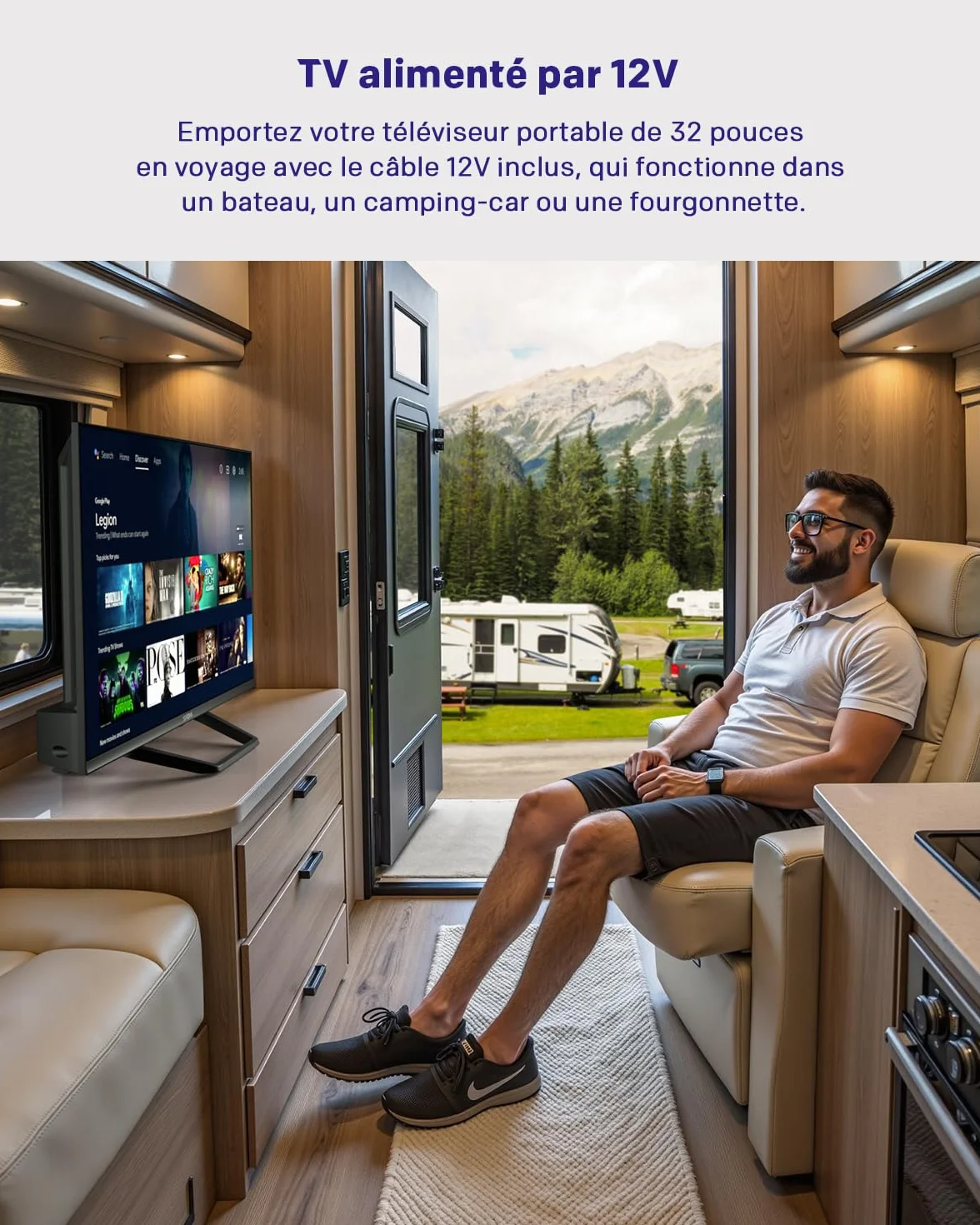 STRONG SRT32HG4723C 32" TV HD DVB-S2/C/T2 12V Camping-Car Cuisine Chambre Bateau 2 HDMI 1 USB Noir