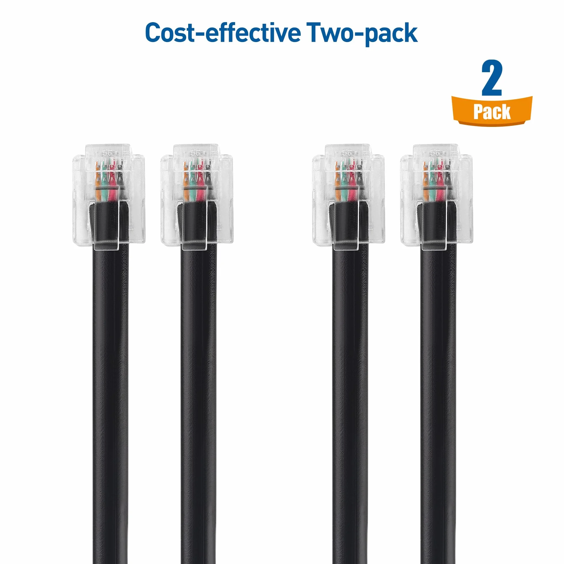 Cable Matters Pack de 2 Câble téléphonique de 1m (cable RJ11 vers RJ11) pour téléphone, Internet DSL, ADSL, modem en Noir - 1m