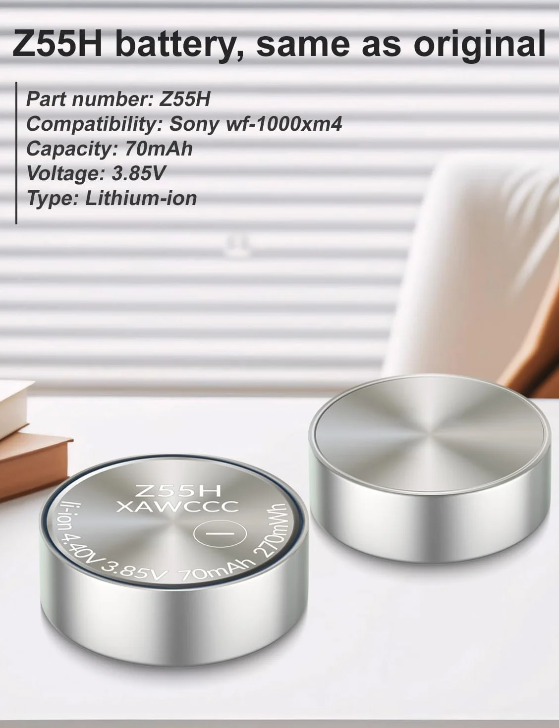 2*Z55H Batteries pour Wf-1000xm4 Wf-1000xm3 Wf-Sp900 Wf-H800 Wf-Sp700n Wf-Xb700 Wf-C700n Wf-C700n Wf-C500 Wi-Sp600n avec Outil AdhéSif 3,85 V 70 mah (2*Z55H+Batteries Compartiment de Charge)